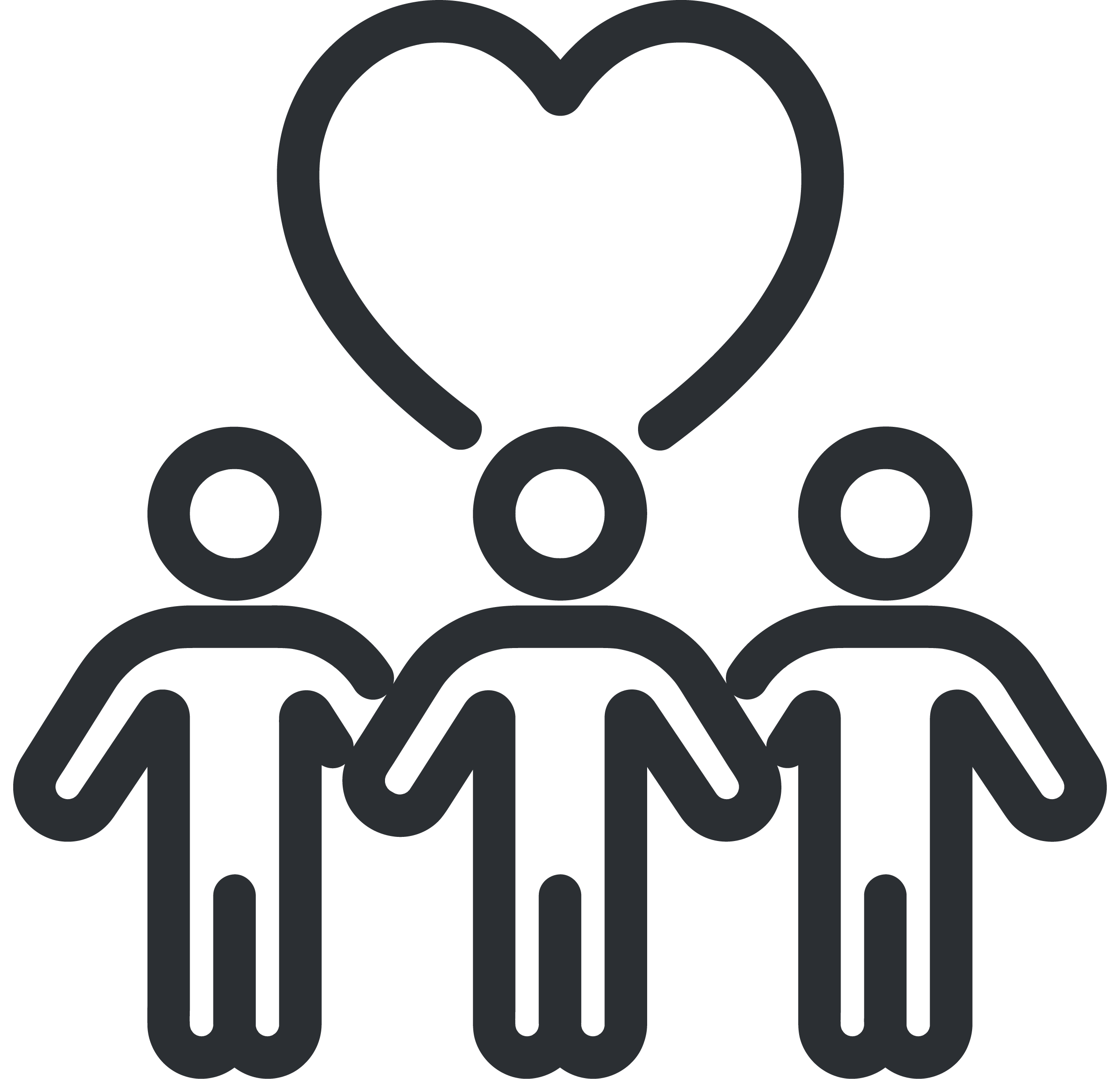 Three people holding hands with a large heart above them.