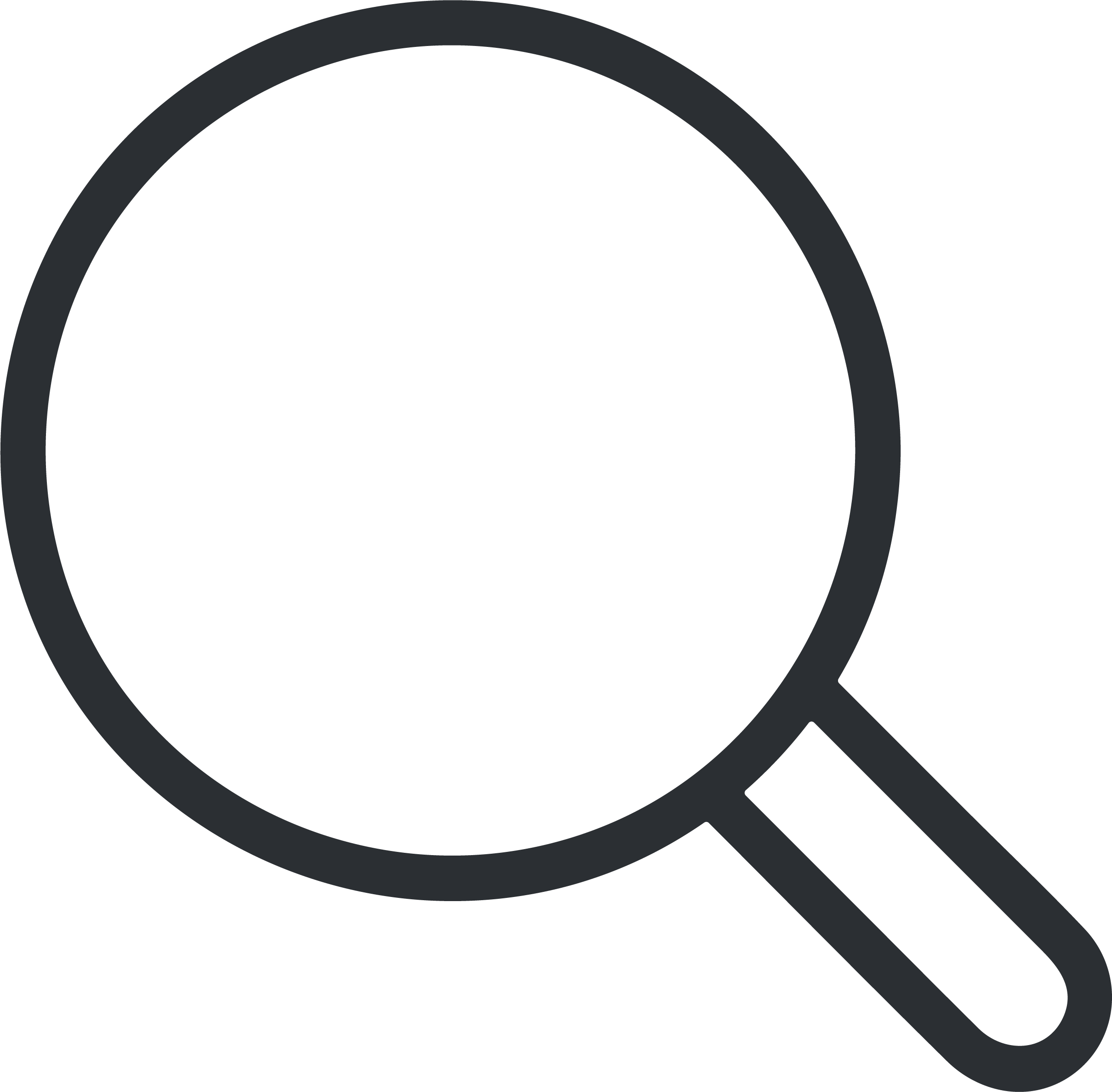 A black magnifying glass icon with a gray handle.