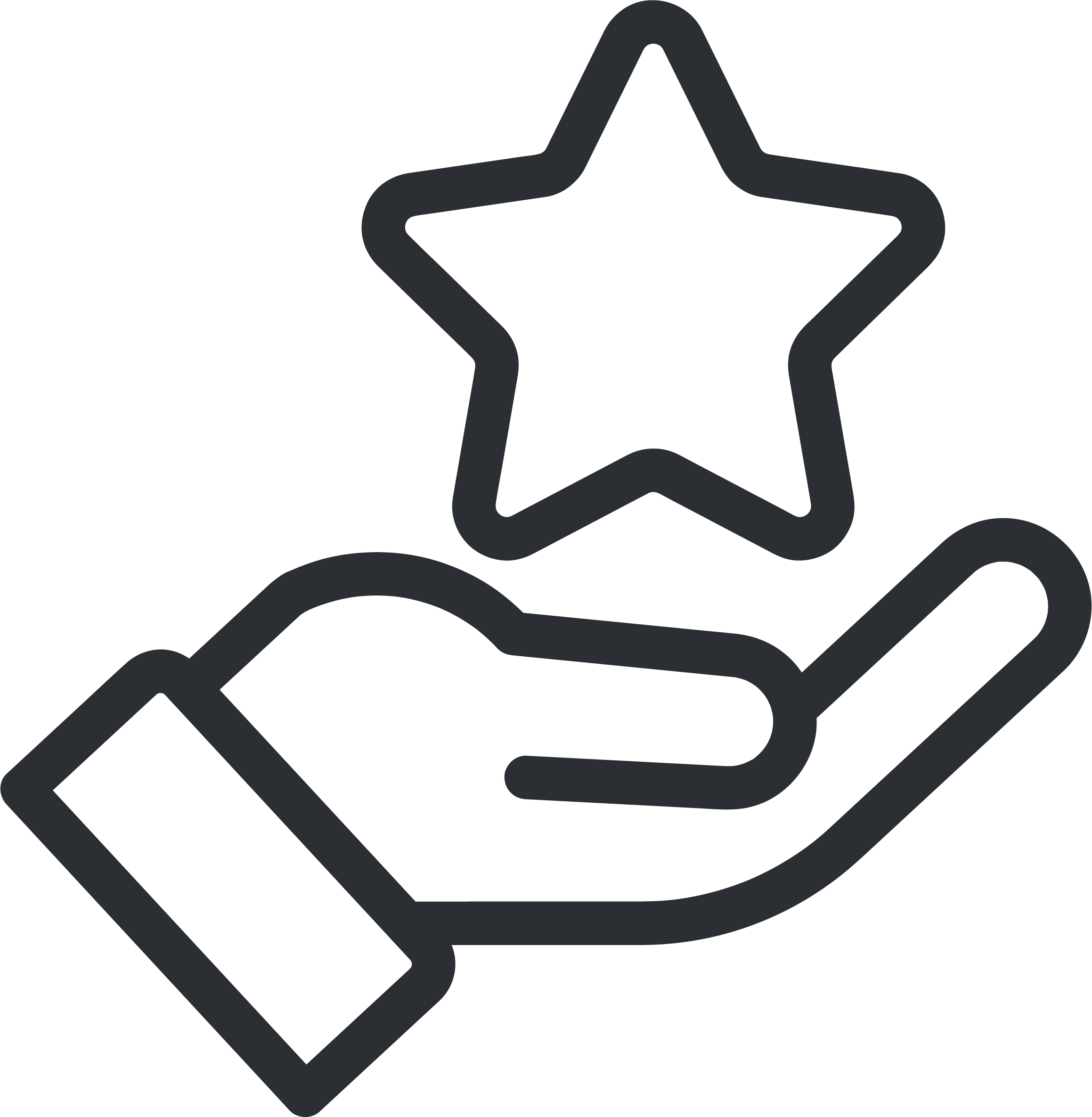 Line drawing of a hand holding a star-shaped award or badge.
