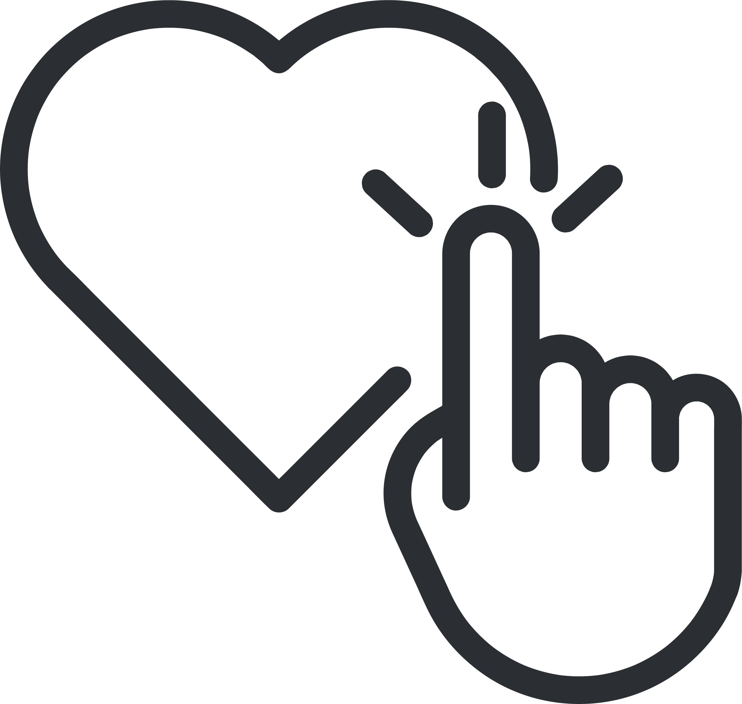 A stylized icon of a hand with an extended index finger touching a heart, suggesting care or health.