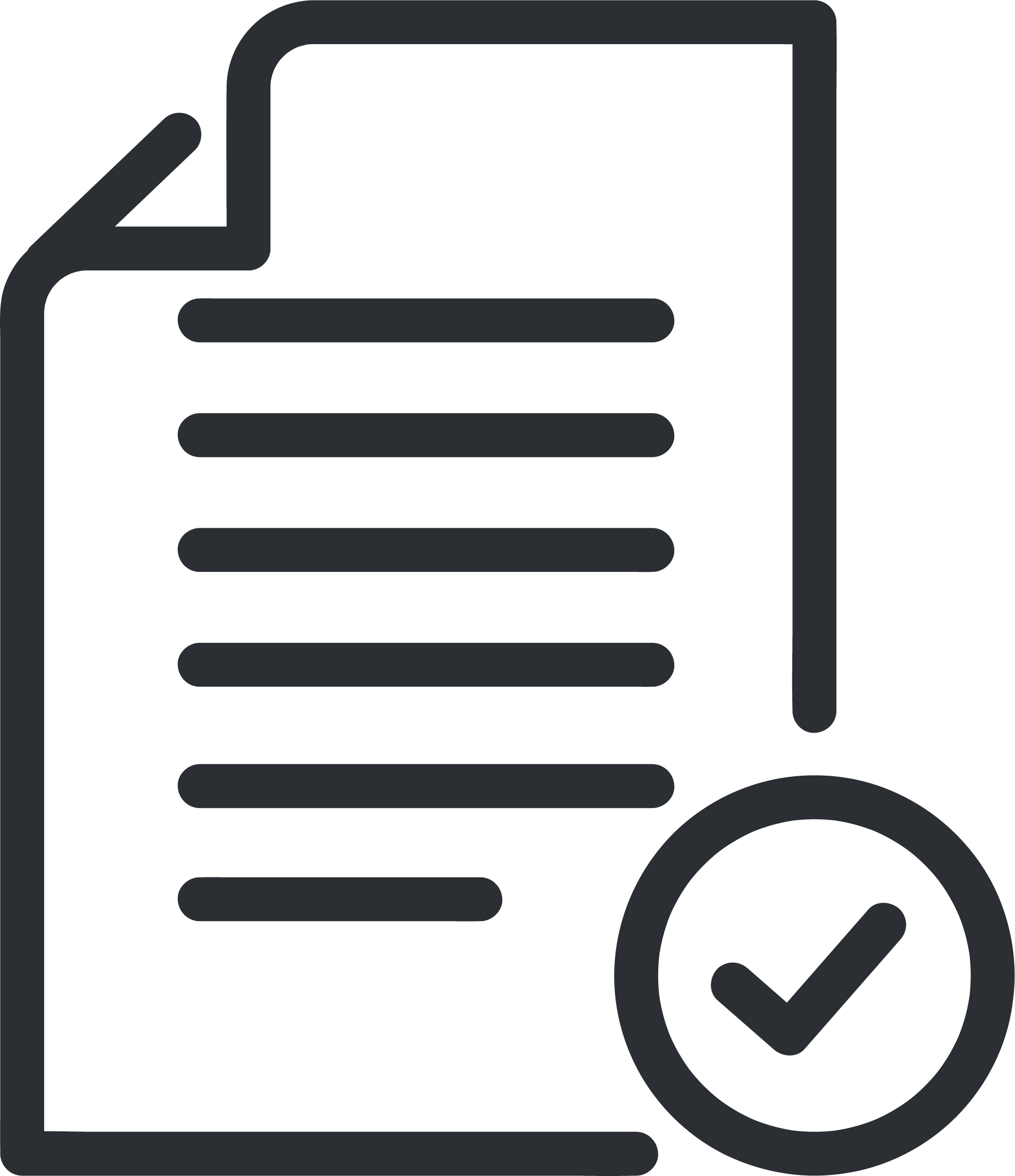 Outline icon of a document with a checkmark symbol.