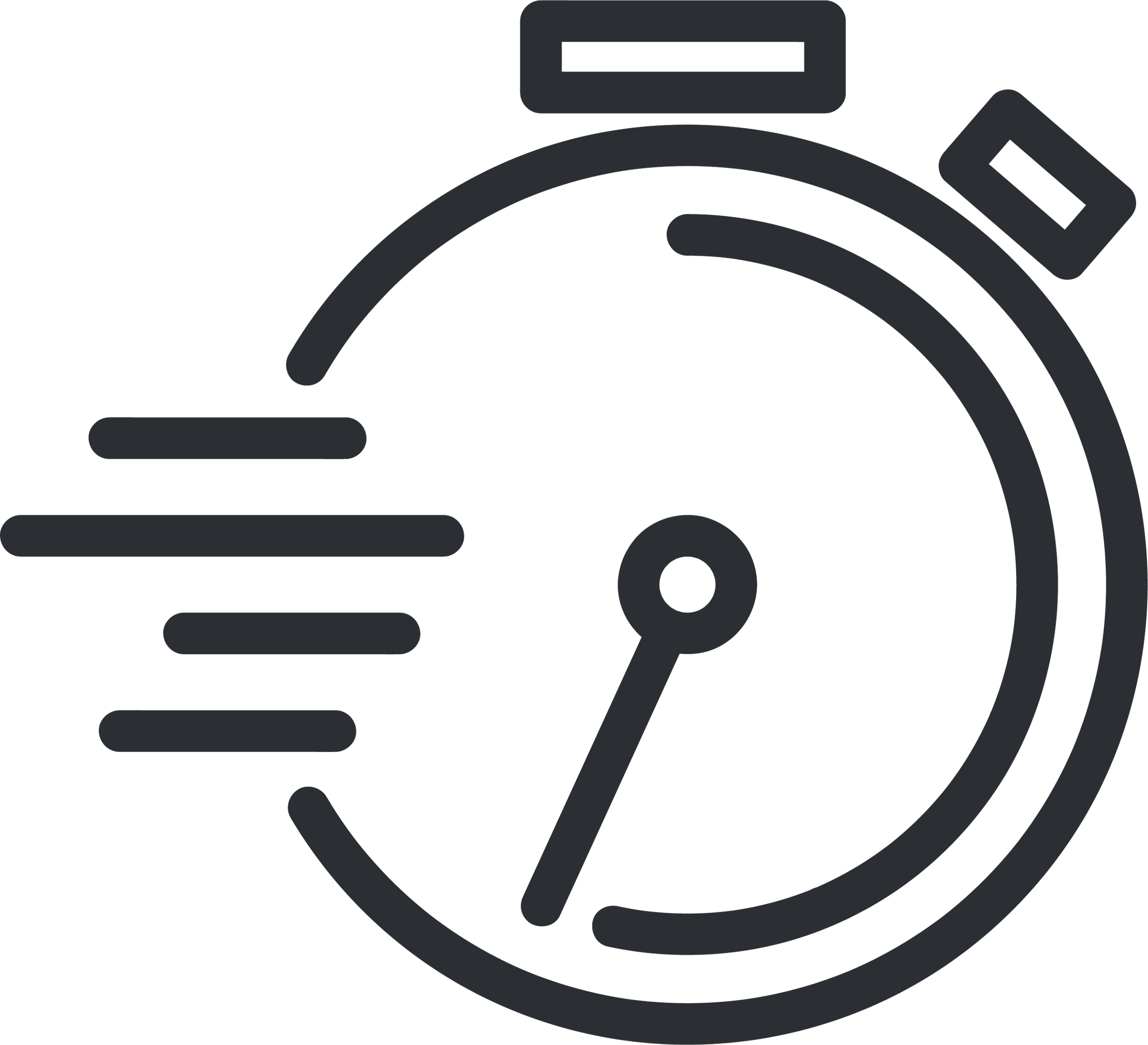 Minimalist black and gray stopwatch icon with speed lines indicating motion.