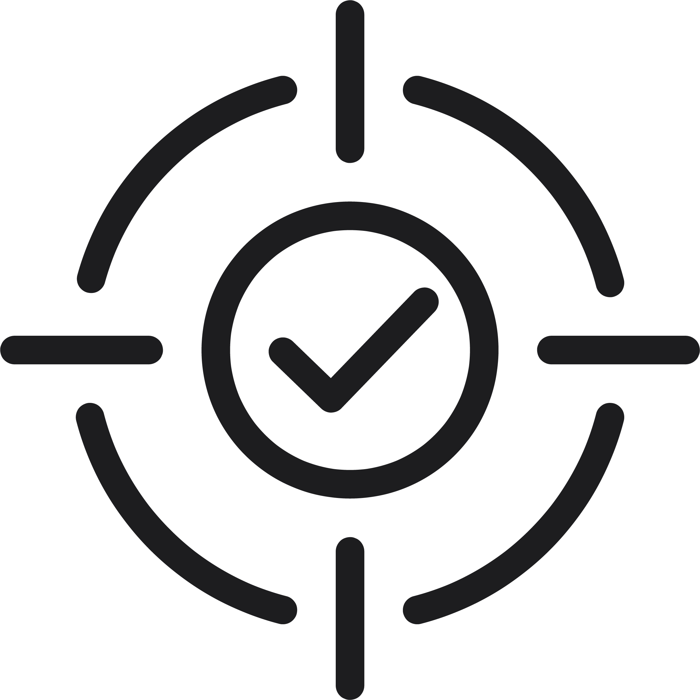 A checkmark inside a circle at the center of a target scope icon.