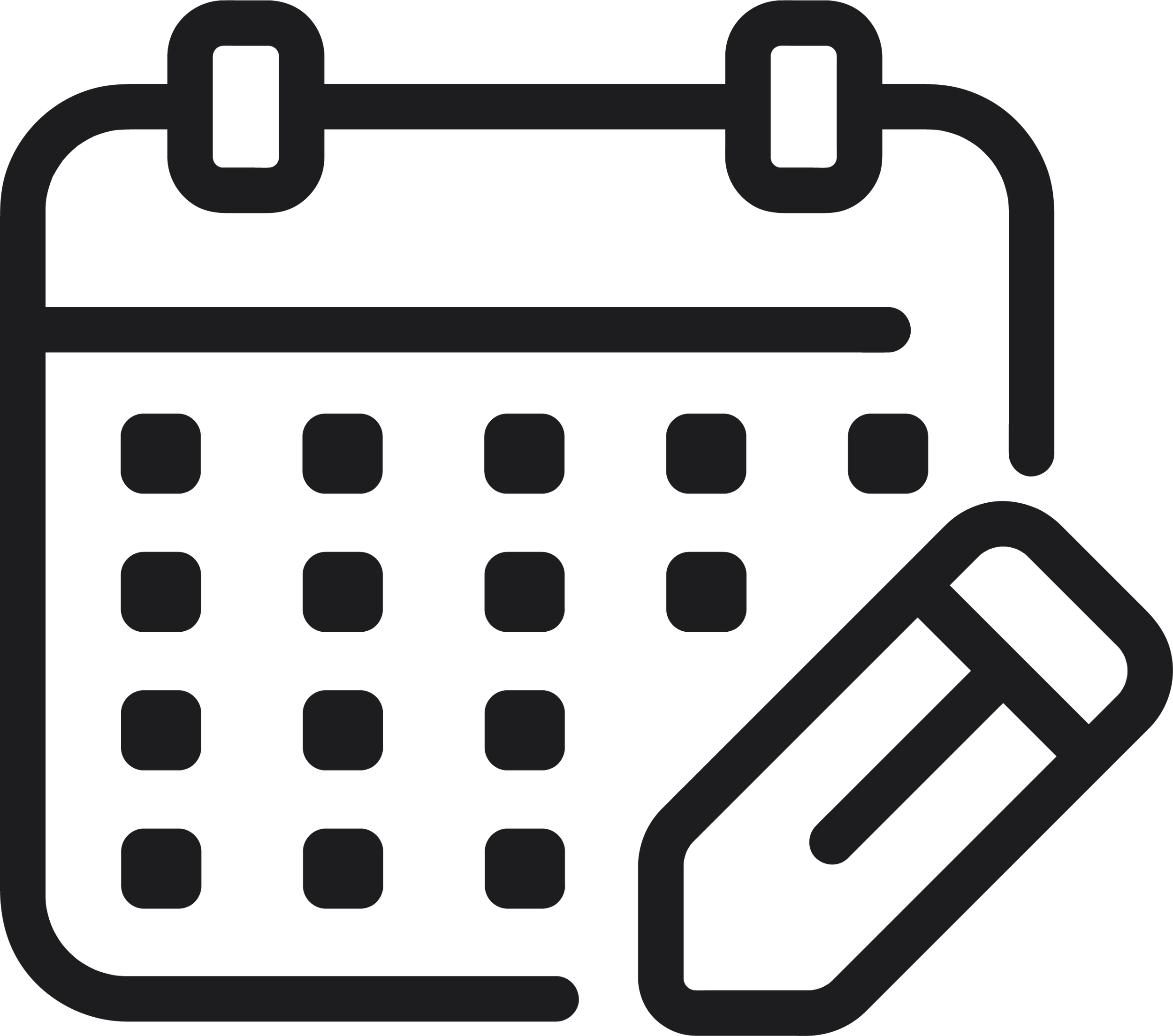 Icon of a calendar with a pencil in front.