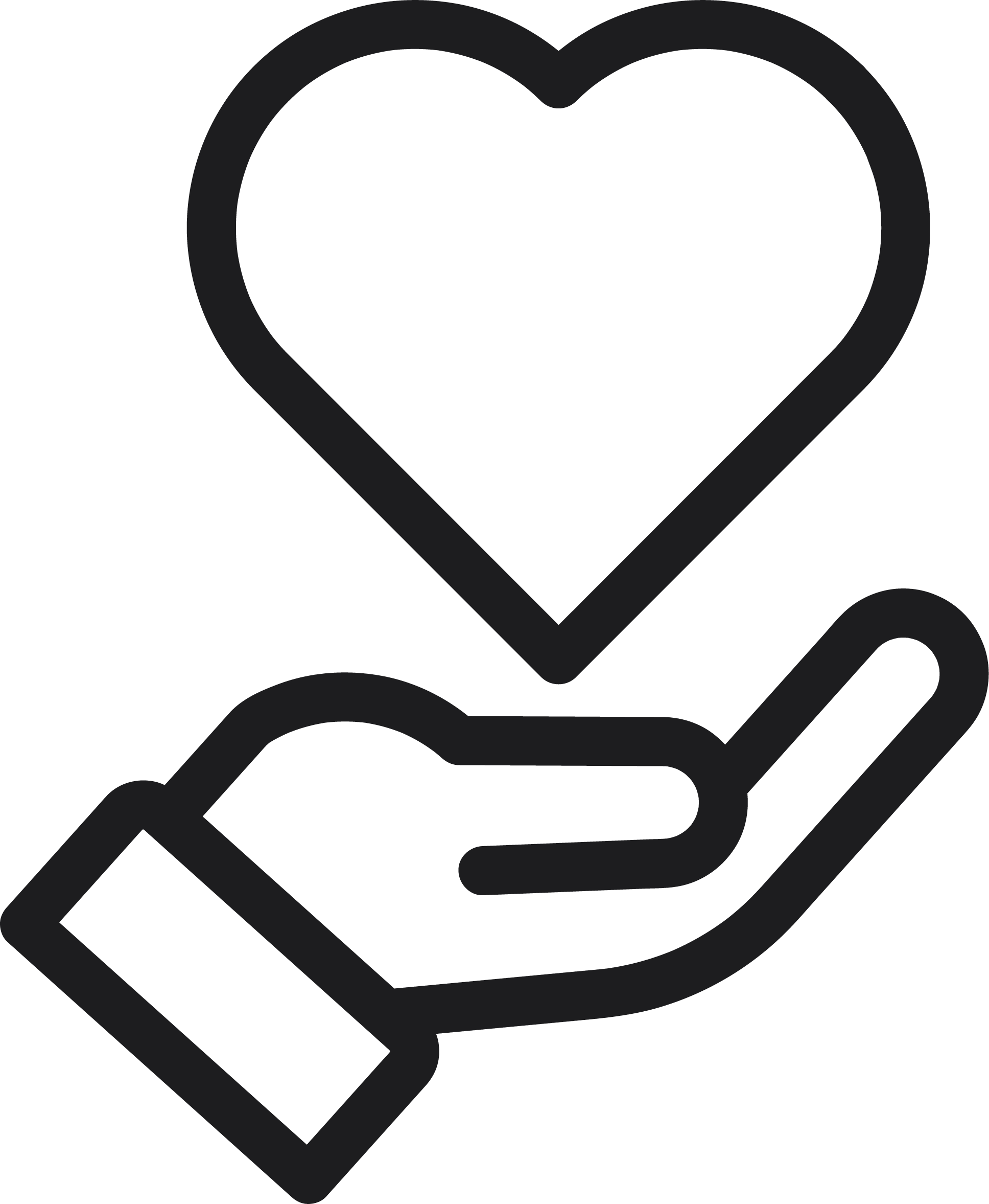 Outline icon of a hand holding a heart.