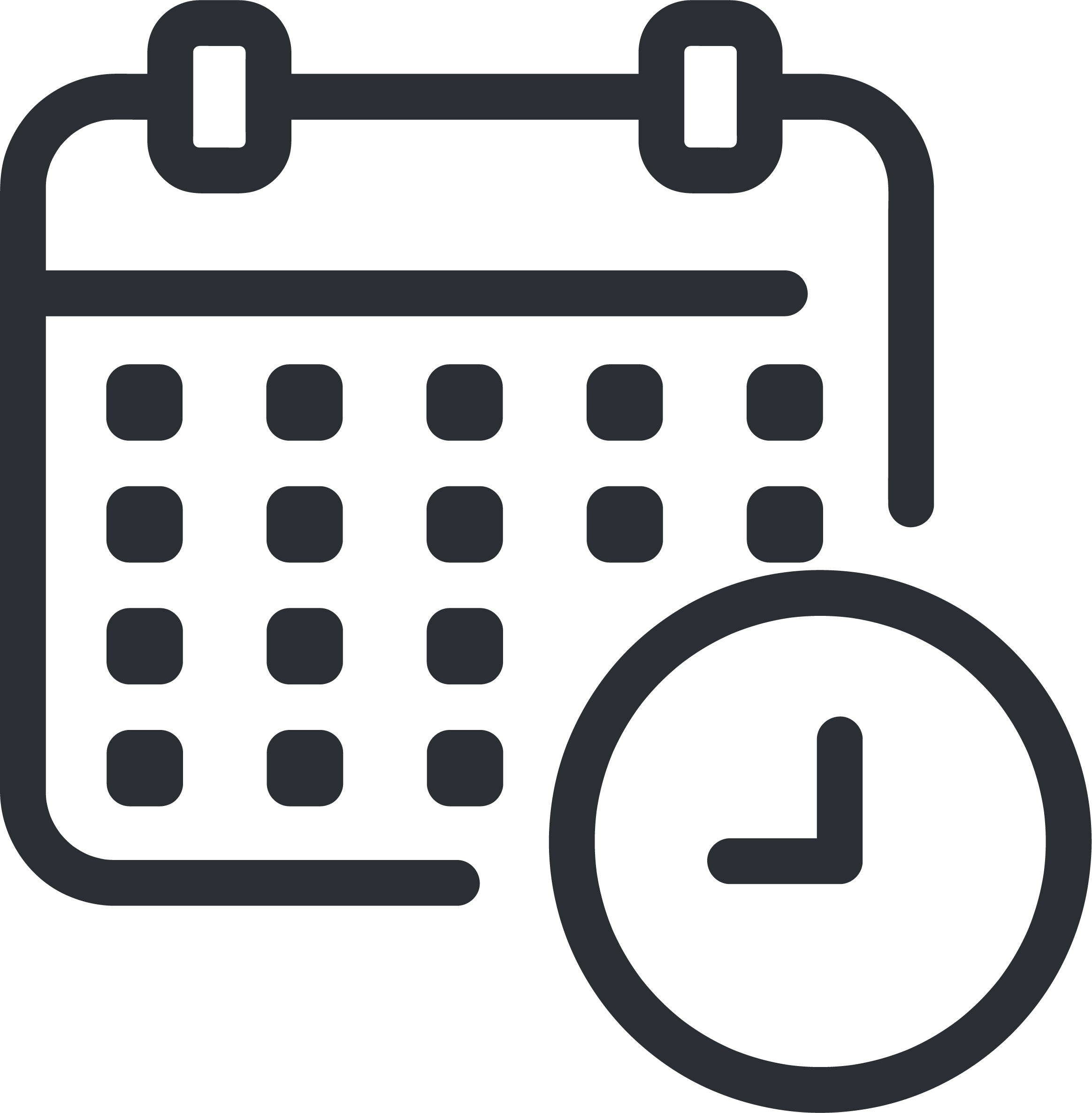 Calendar with a clock icon indicating scheduling or time management.