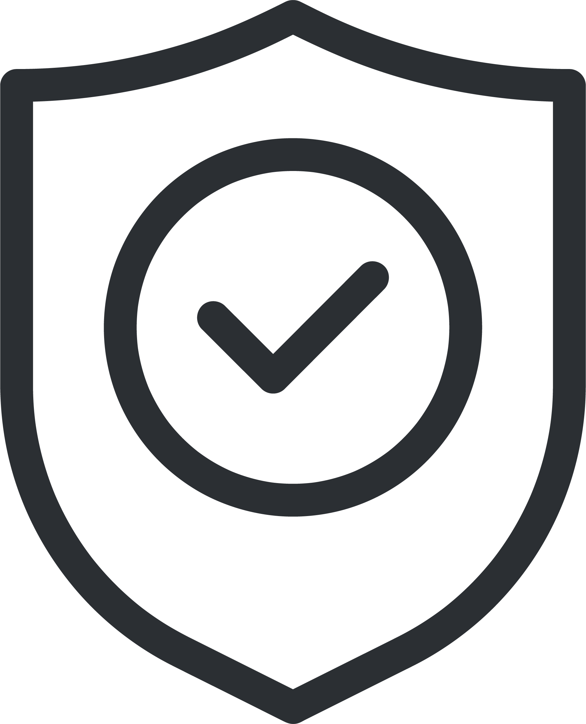Shield icon with a checkmark inside it indicating approval or verification.