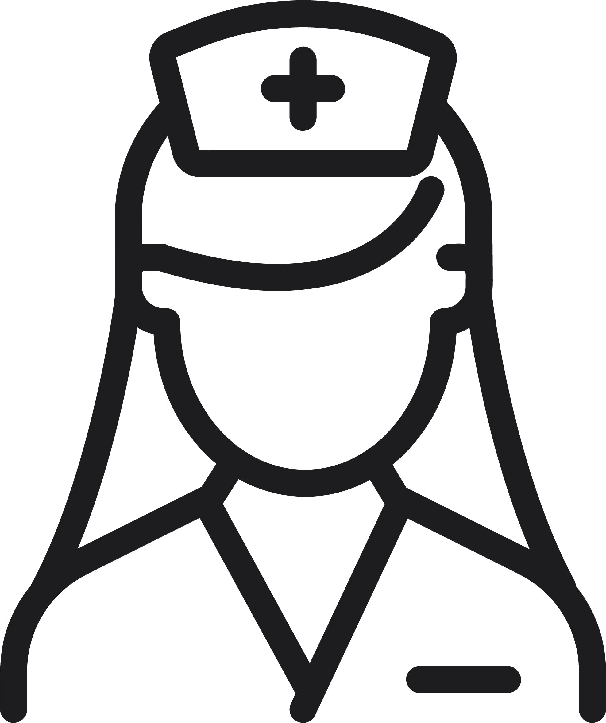 Outline of a nurse with a nurse's cap featuring a cross symbol.