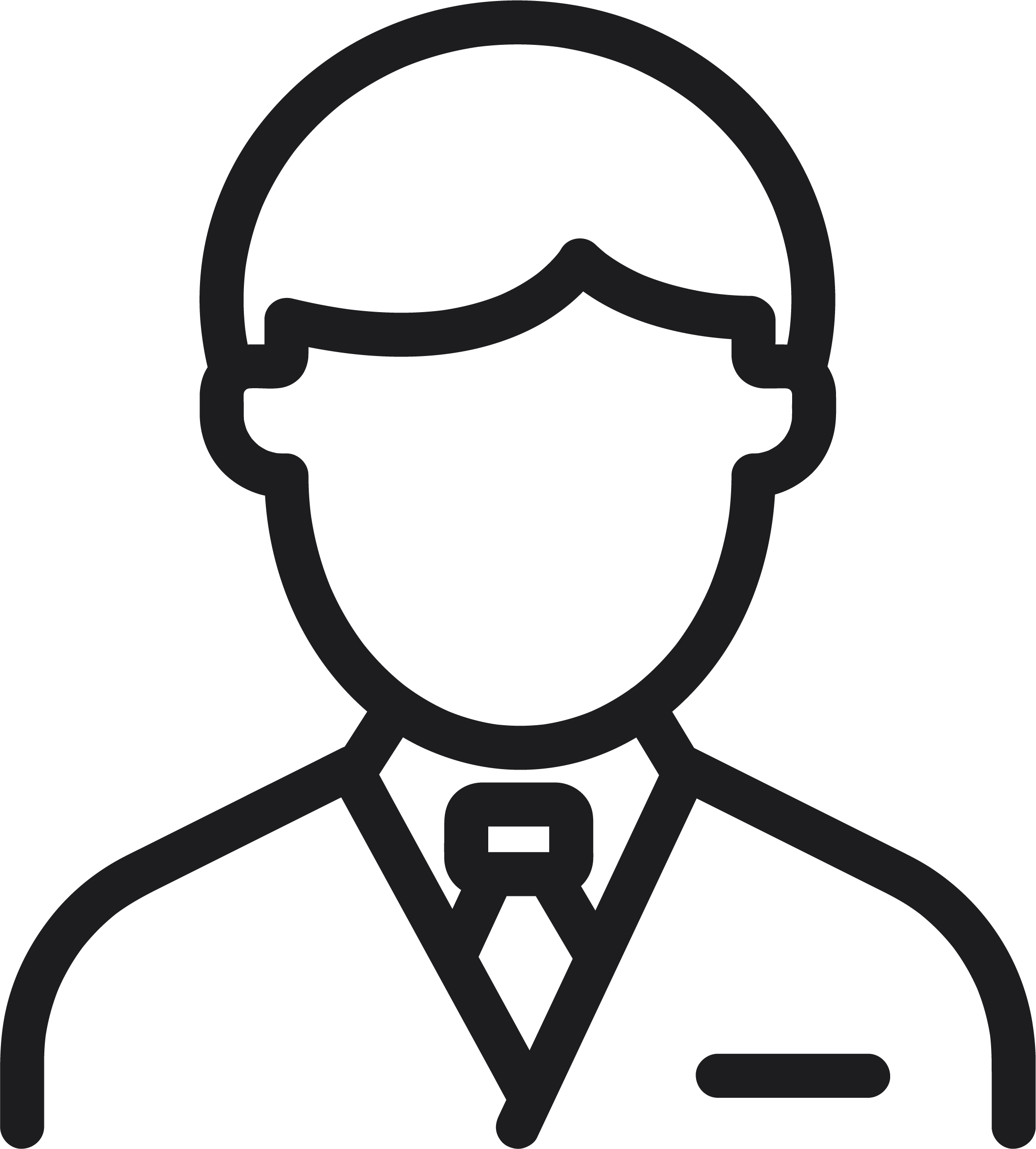 Outline of a person in professional attire, wearing a suit and tie.