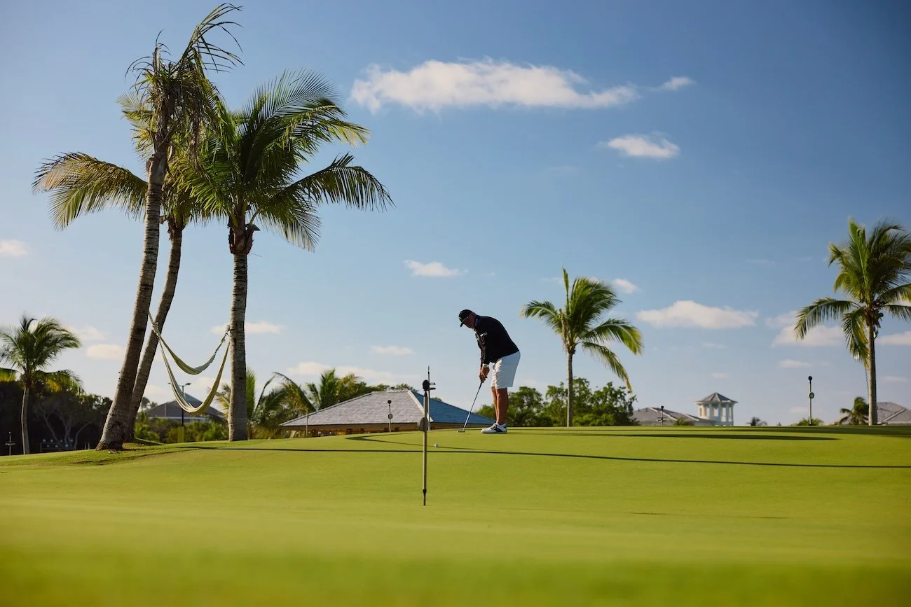 Darren Clarke, the 2011 Open Champion and an Abaco resident, practicing on El Diablo, the putting course he designed