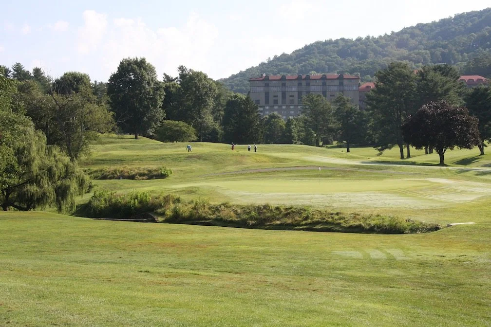 The historic Grove Park Inn is a backdrop on The Omni Grove Park Inn Golf Course