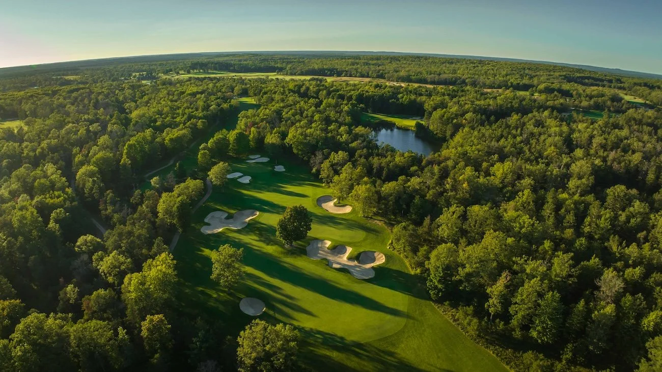 Thick woods line a playing corridor at Forest Dunes creating a secluded feel