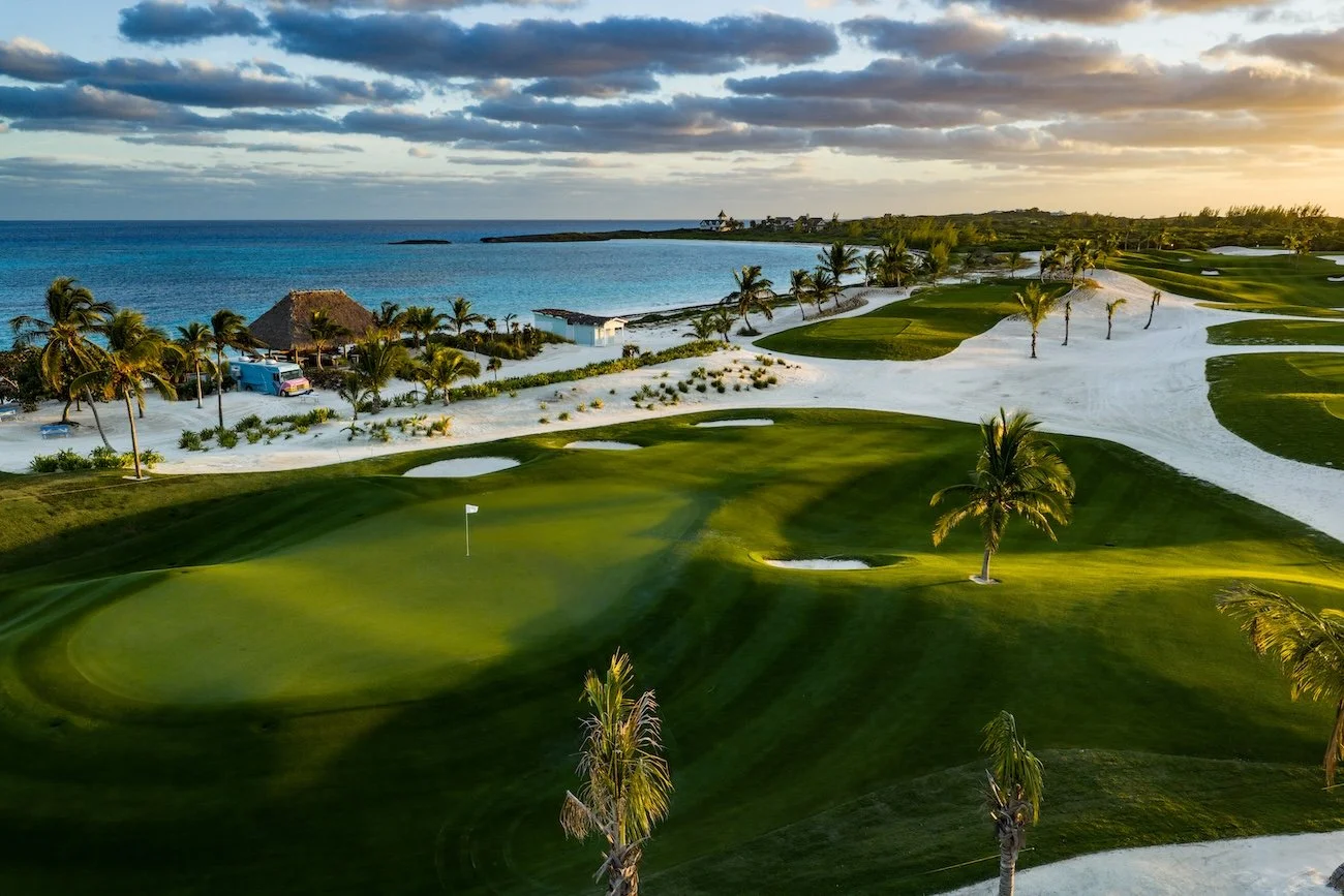 Oceanfront golf hole at The Abaco Club along the shoreline of Winding Bay