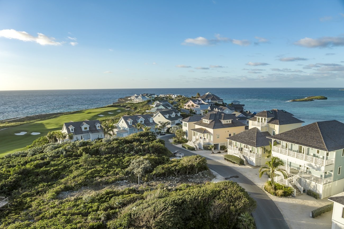 Oceanfront homes extend along a peninsula The Abaco Club