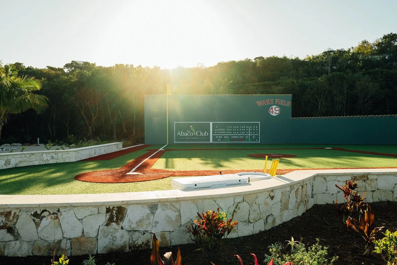 Wake Field recreation area at The Abaco Club featuring a Green Monster inspired by Fenway Park