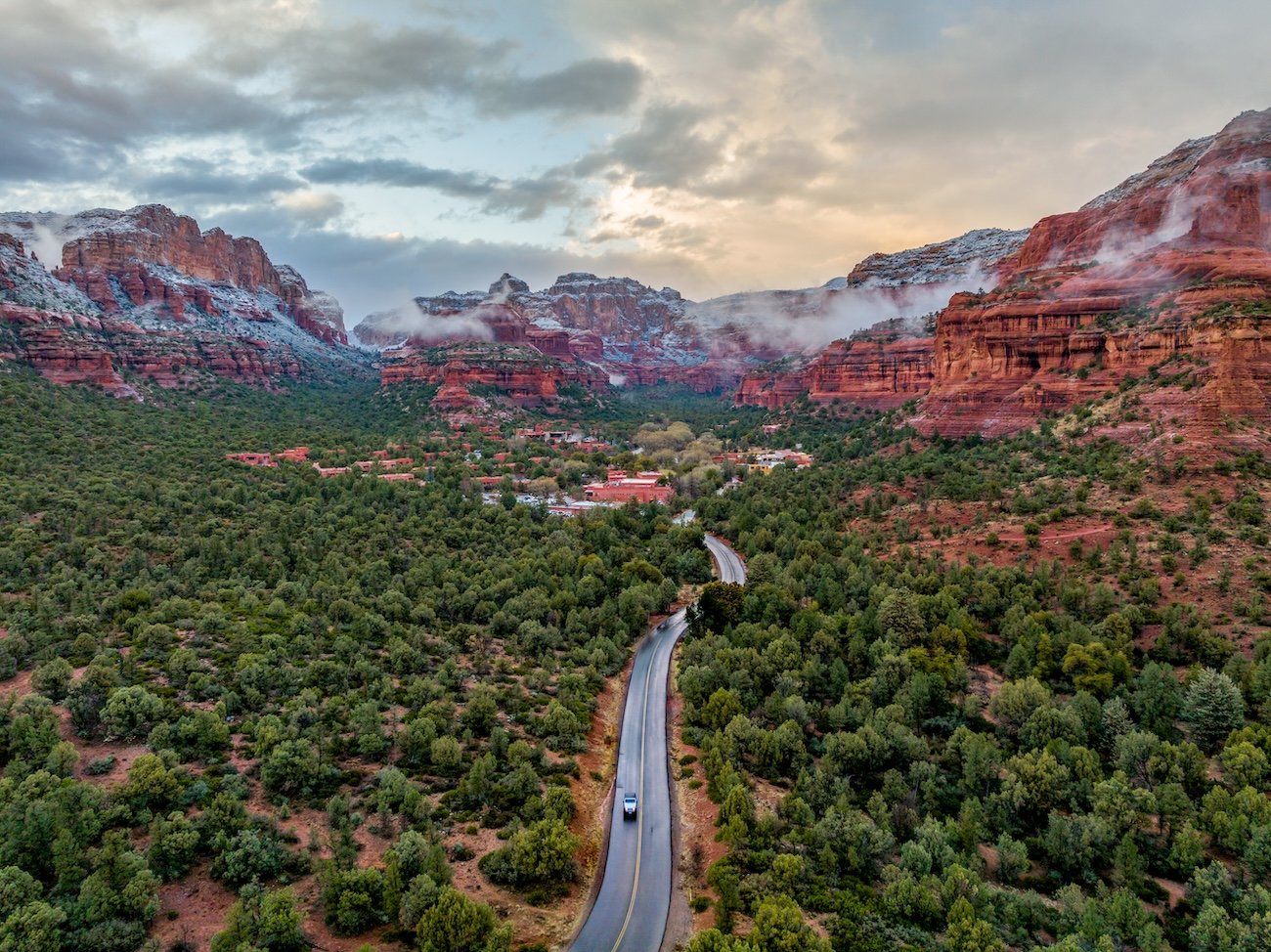 Road leading into Enchantment Resort surrounded by Boynton Canyon red rock walls