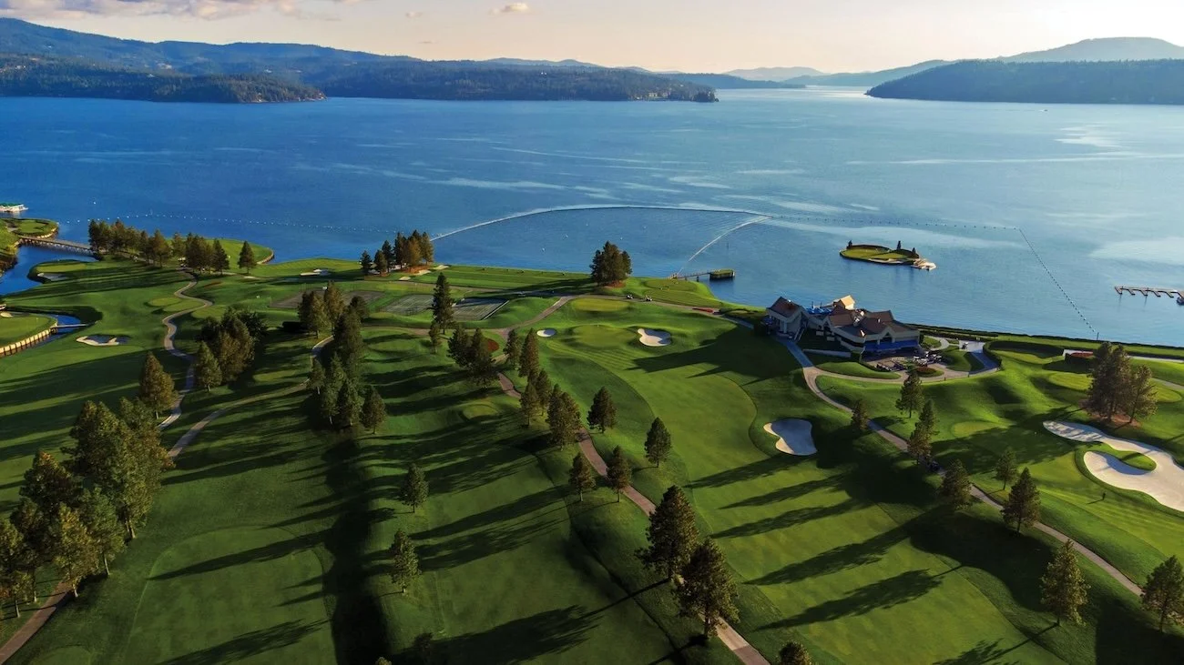 Area view of part of the Coeur d’Alene Resort Golf Course and Lake Coeur d’Alene.