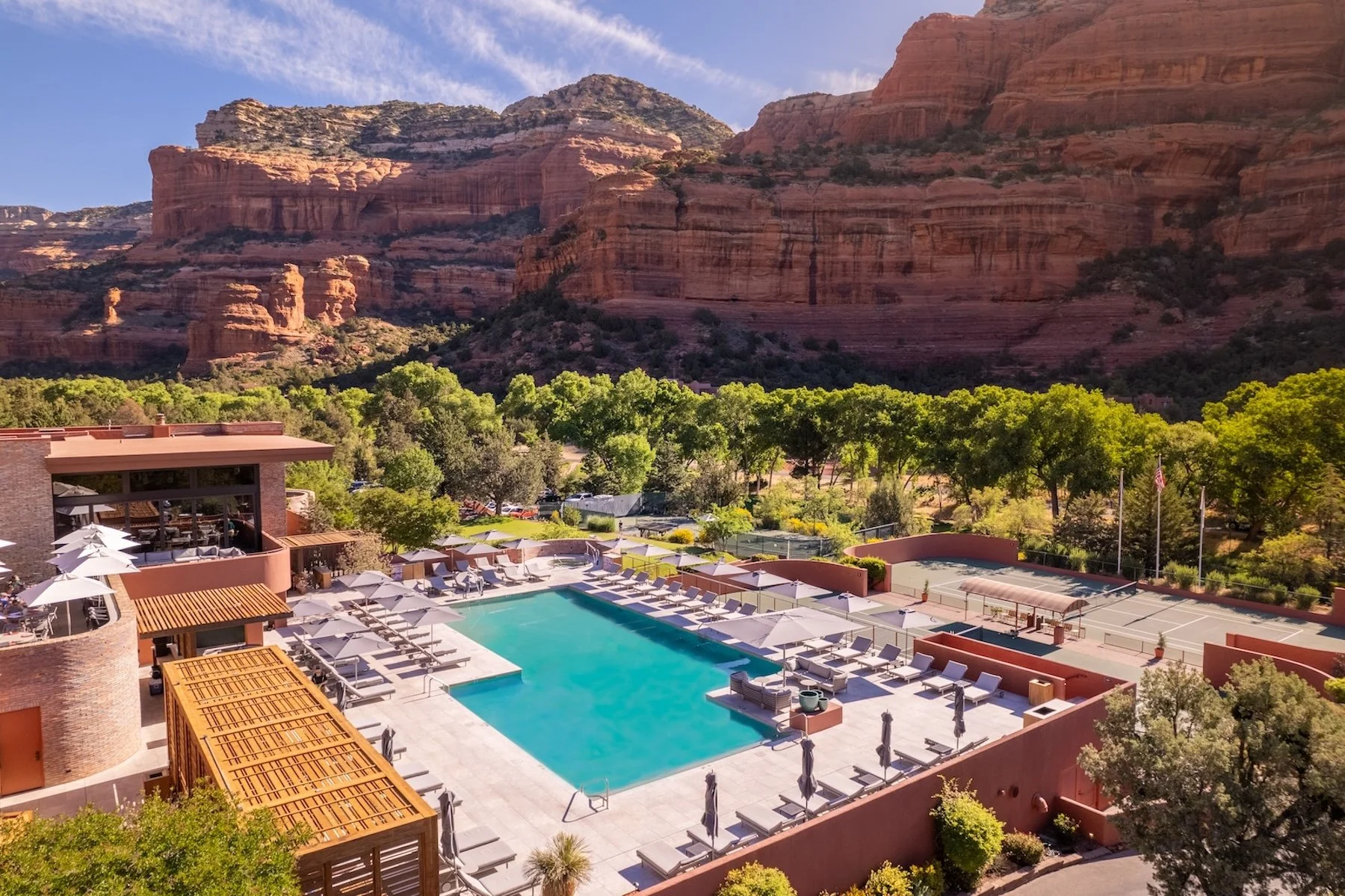 Enchantment Resort pool and grounds set within the red rock walls of Boynton Canyon in Sedona