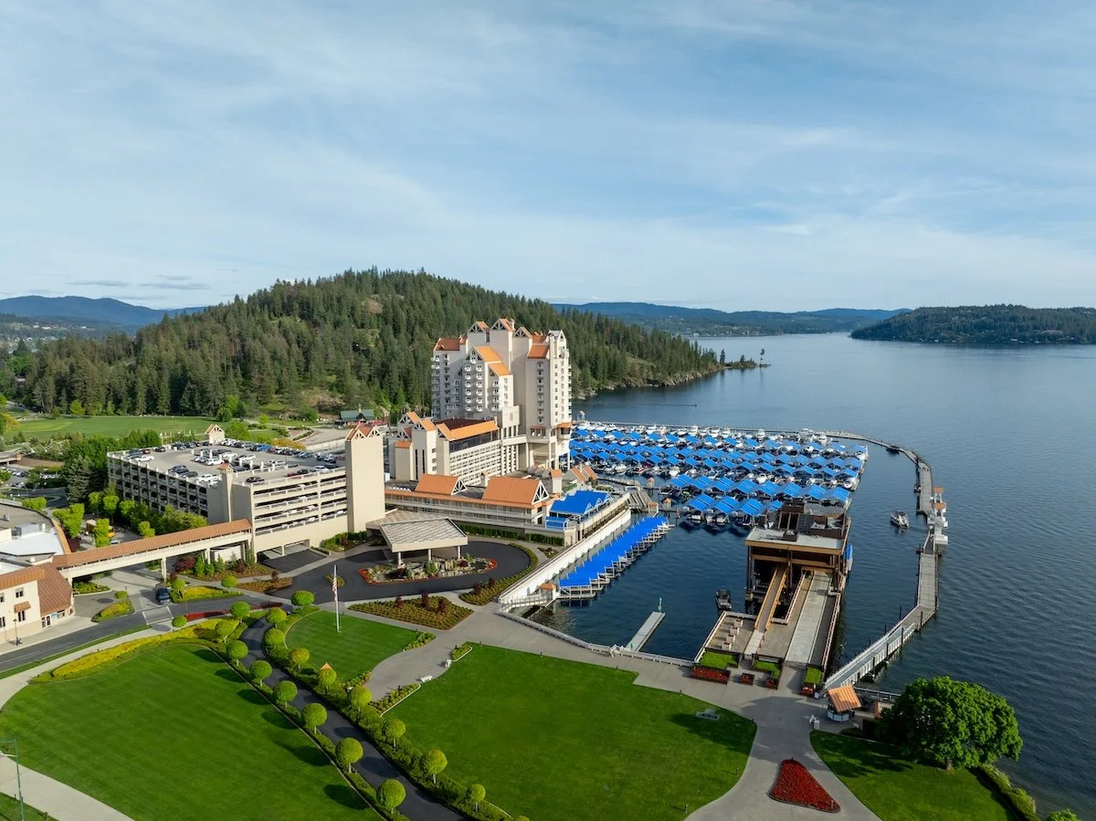 Aerial view of the main campus of the Coeur d’Alene Resort on Lake Coeur d’Alene.