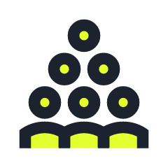 Stacked billiard balls with a triangle rack underneath