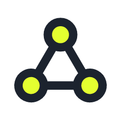 Icon of a network with three connected nodes, each represented by a circle, connected with lines.