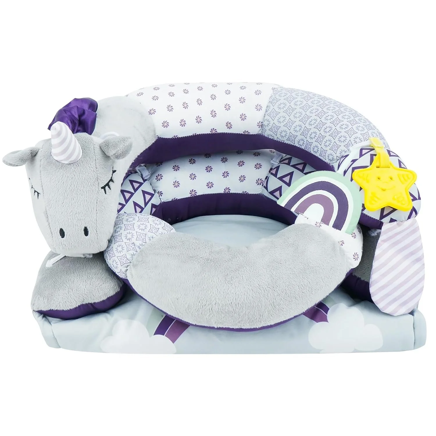 2 in 1 Purple Pony  Tummy Time Mat & Seated Support Pillow Baby Tummy Time Pillow for Newborns