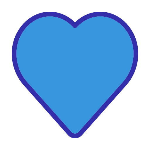 Blue heart with a dark blue outline.