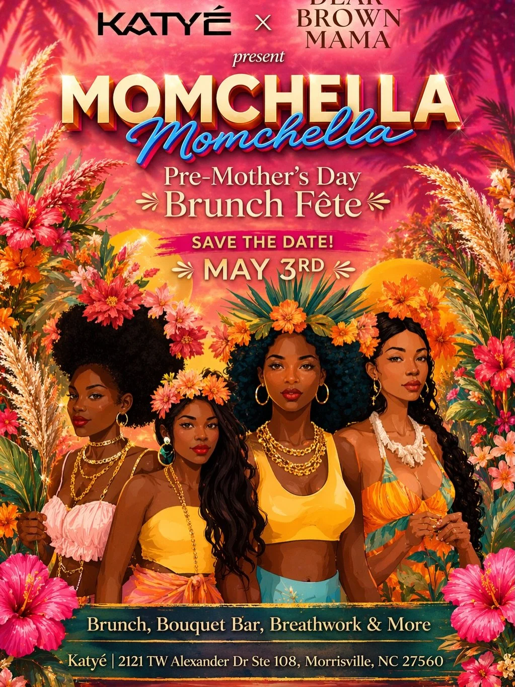 We are one week away from Momchella, a Mother&rsquo;s Day Brunch! Join us for another great event as we celebrate black and brown mamas🤎 
At this event you can expect:
🌺 Brunch Buffet 
🌸 Music &amp; Dancing
🌺 Bloom Bar
🌸 Breathwork
🌺 Games &amp