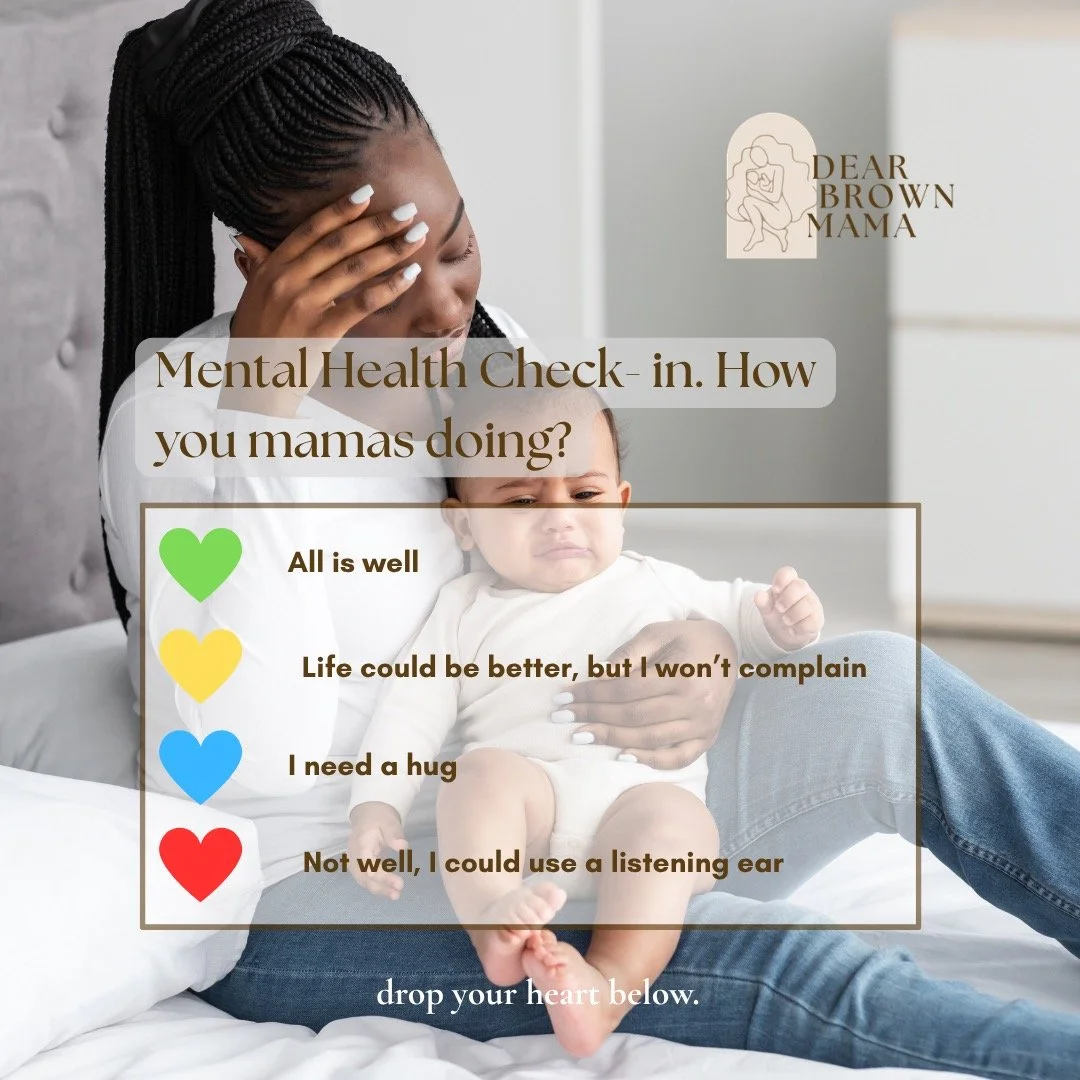 Hey mama, this is your reminder to check-in with YOU today.
.
How are you really doing? Not as a mother. Not as a partner. No as the one everyone depends on. But YOU.
.
Drop a heart to let us know how you're doing.
.
#mentalhealthcheckin #MelanatedMo