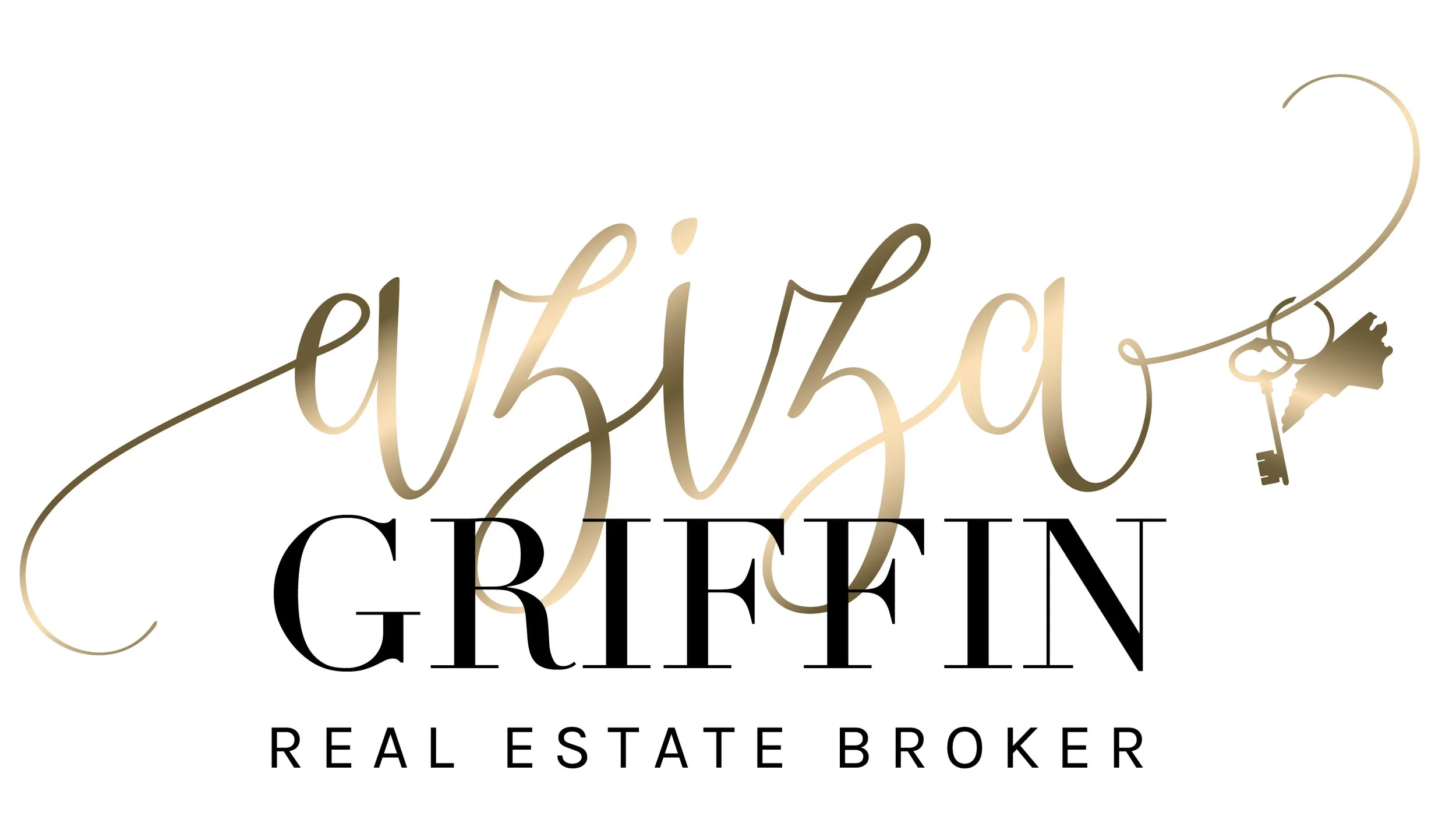 Business logo for Alyssa Griffin, a real estate broker, featuring stylish gold script with a key and cloud icon.