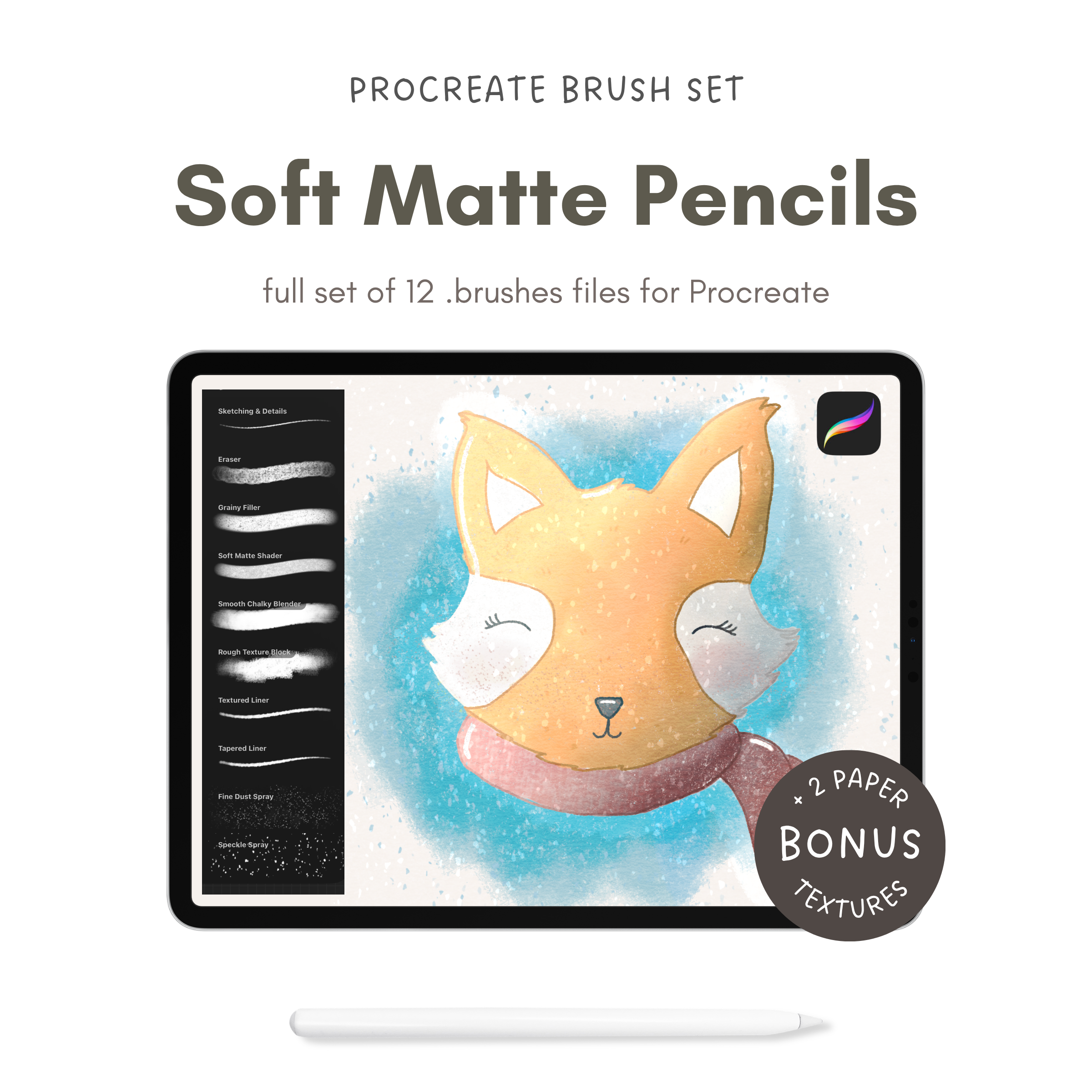 Soft Matte Pencils, Full Set of 12 Brushes For Procreate