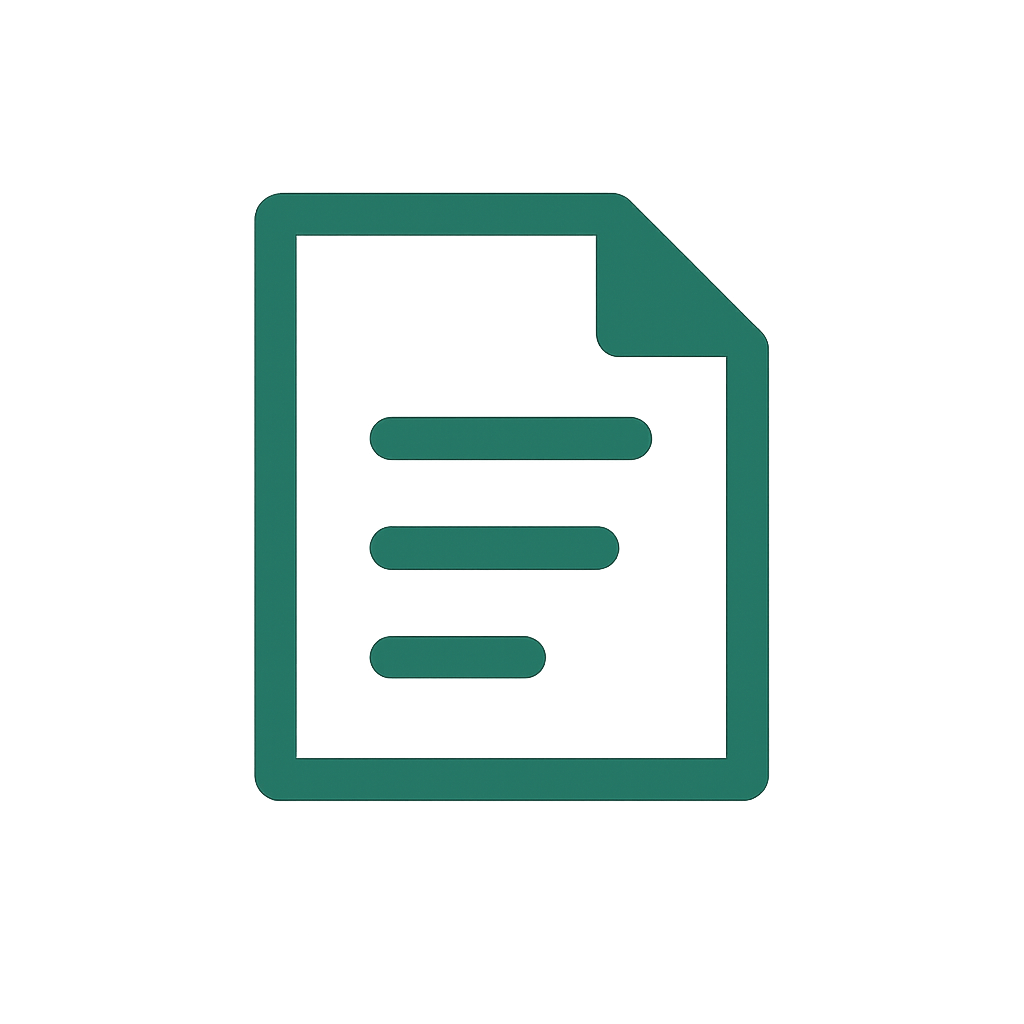 Icon of a document with lines of text on a black background