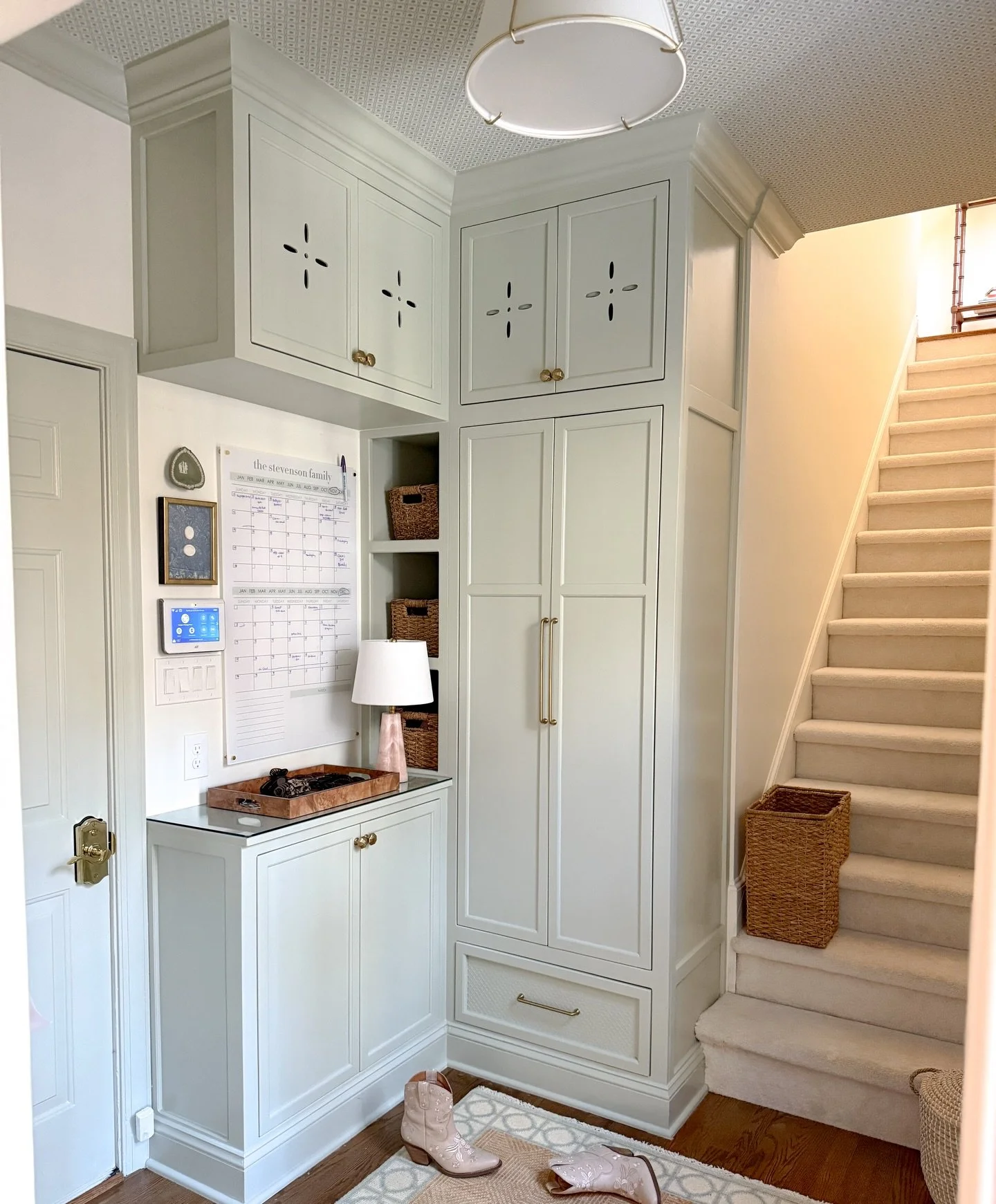 Mudroom project 🤍🤍🤍
 This little space is so close to done, and I can&rsquo;t tell you what a difference it&rsquo;s already made. It used to be a tiny, cluttered drop zone, shoes everywhere, jackets piling up, and it always stressed me out. (Swipe