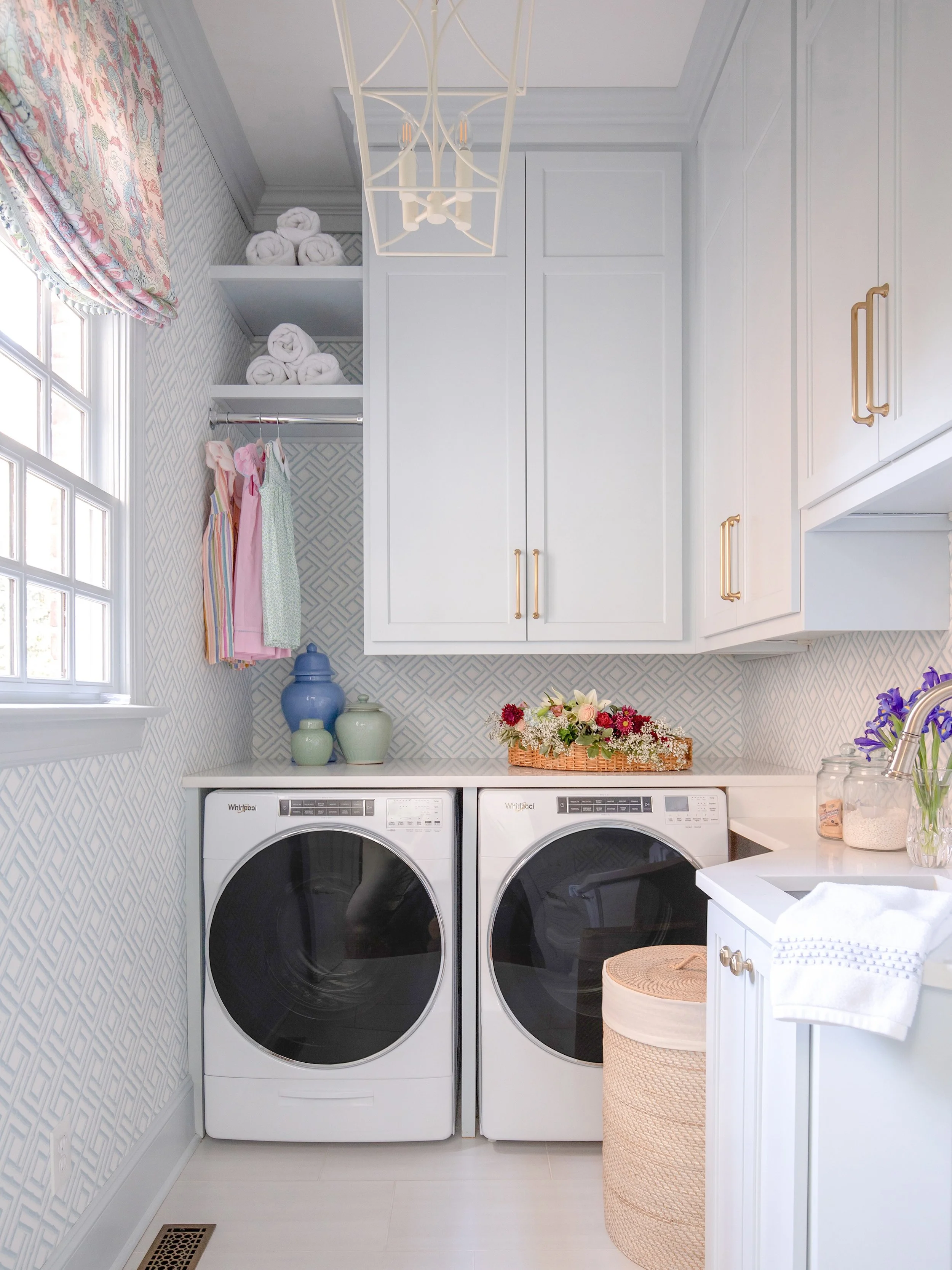 Check out this laundry room transformation. I love how bright and clean it feels. But the best part is how much more functional the space is after rearranging the location of the washer and dryer. Swipe to the end to see the before picture. Let me kn