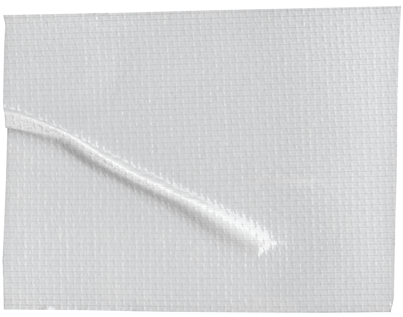 Tissu blanc avec une texture en forme de petits rectangles, une ligne diagonale de colle ou de pâte blanche