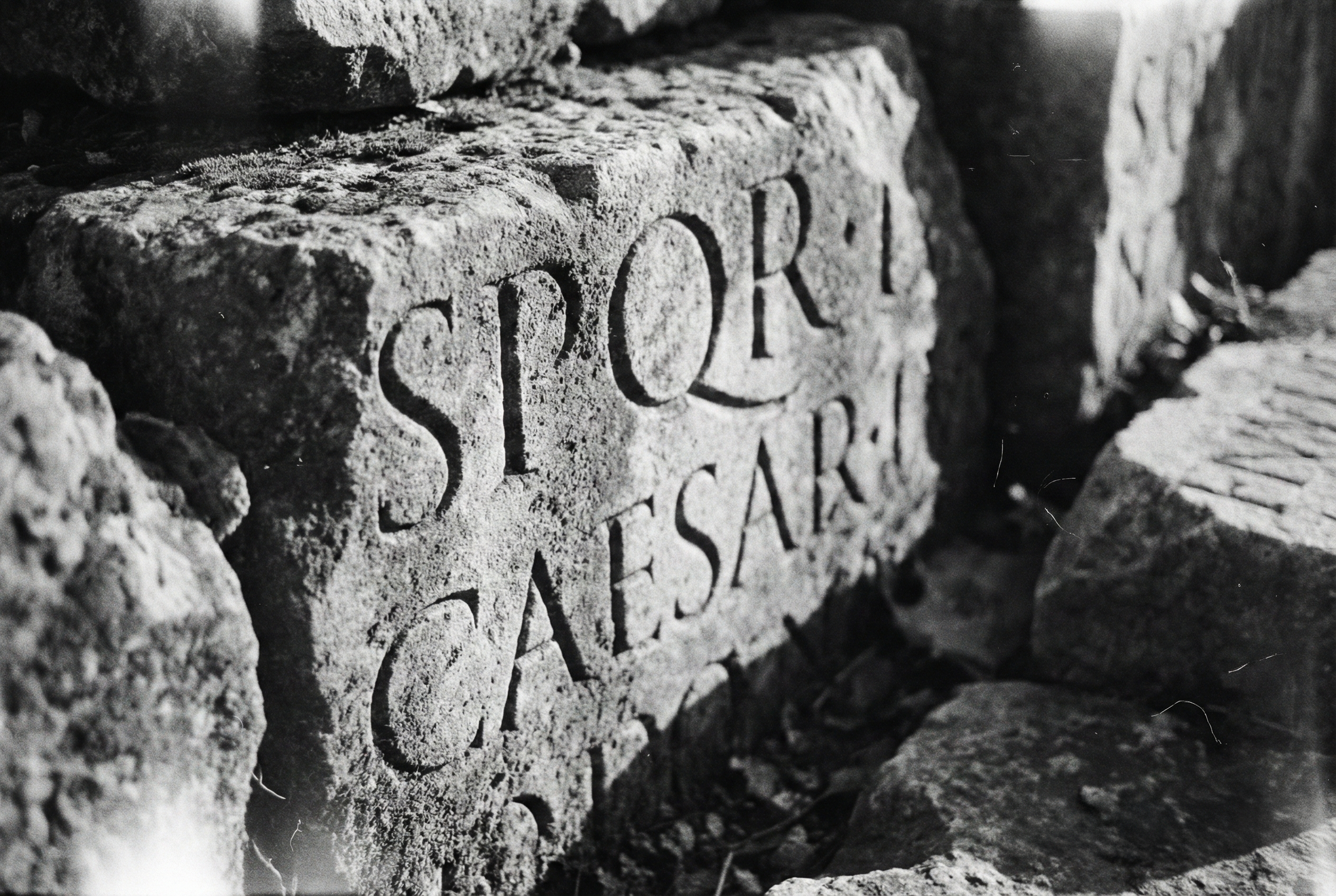 Inscription latine gravée dans la pierre, symbolisant l'autorité historique des polices Serif.