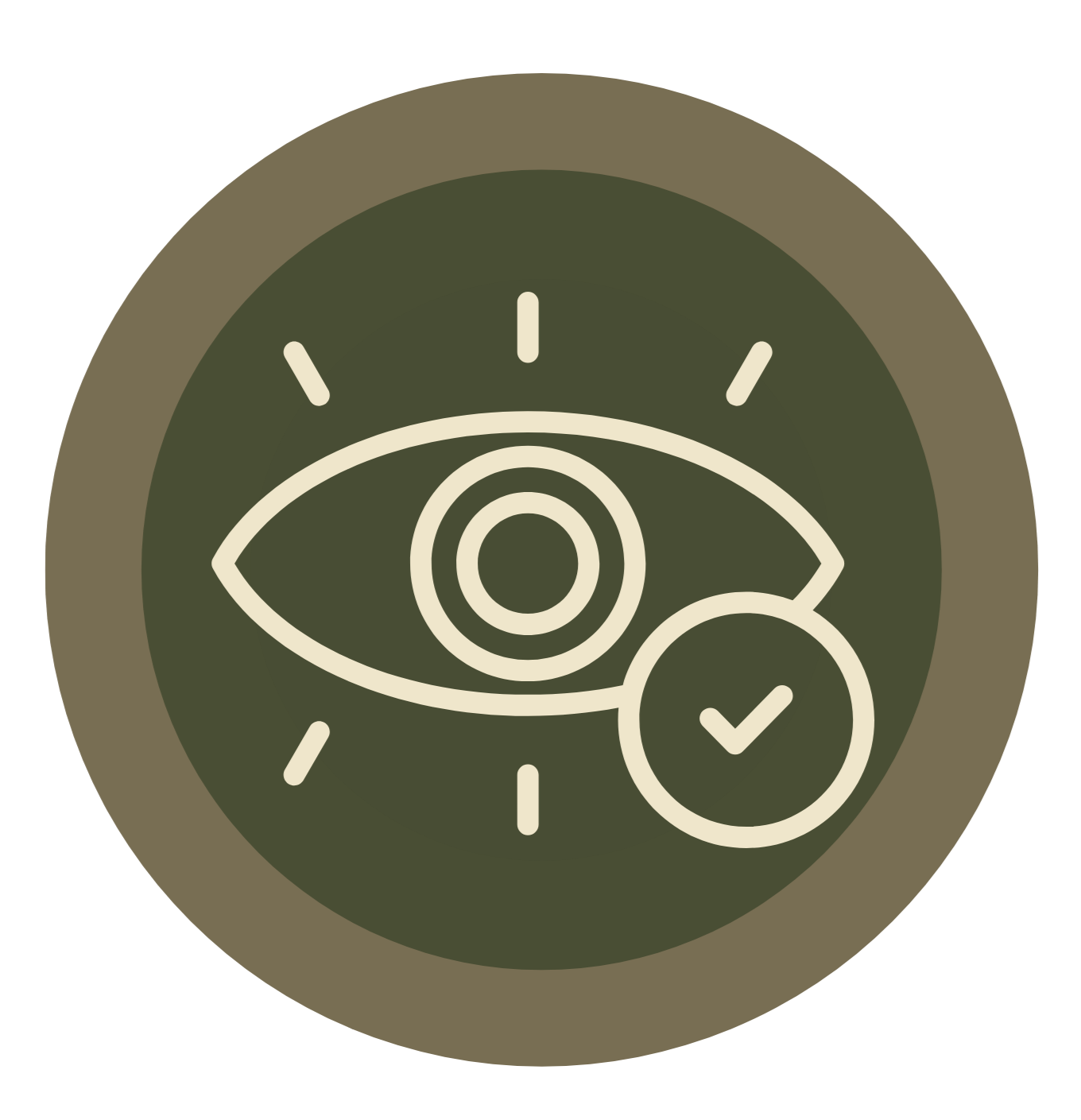 Icon of an eye inside a circle with a check mark, indicating verification or approval.