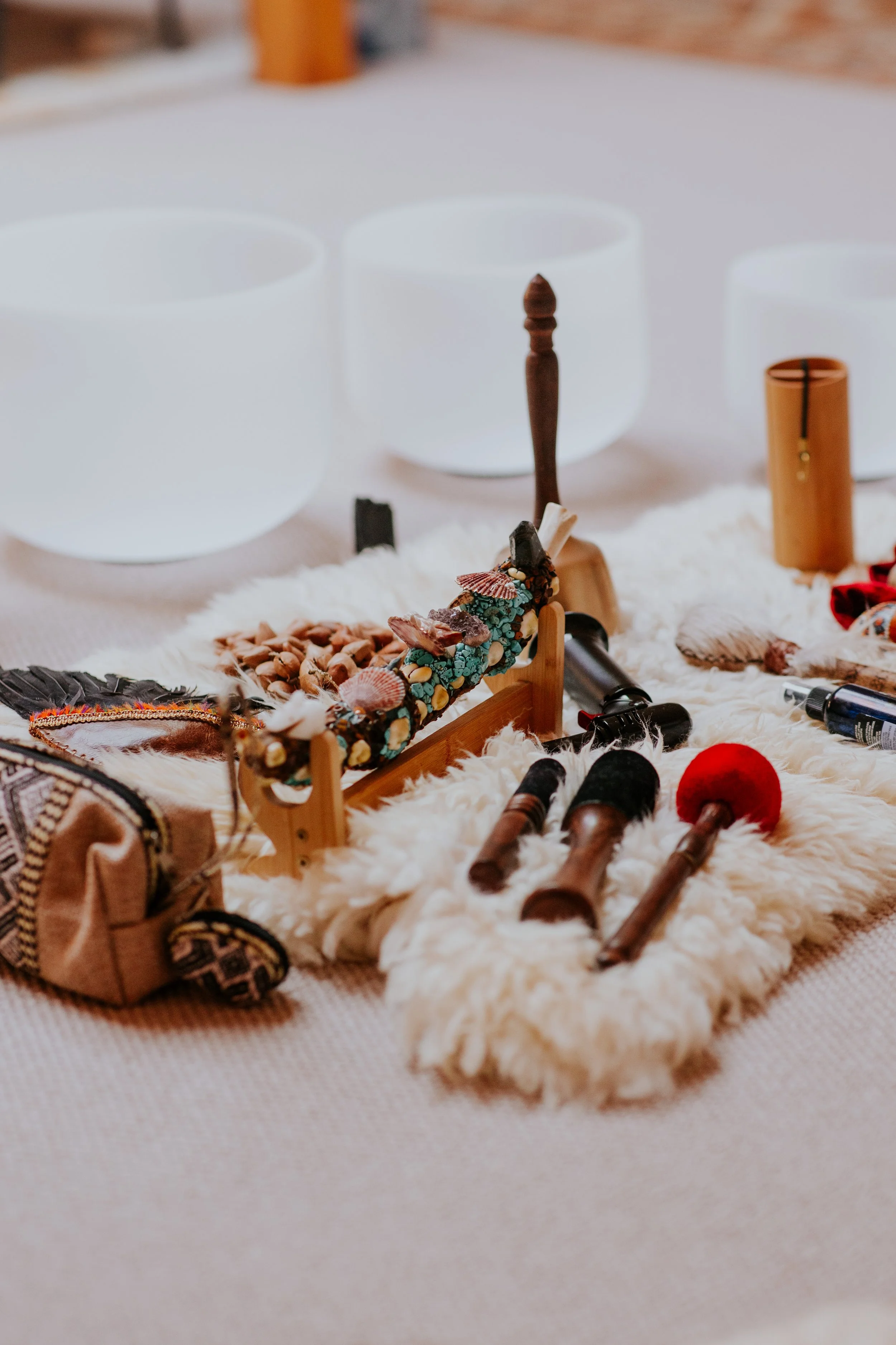 Bowls and crystals in healing practice in Woking Surrey