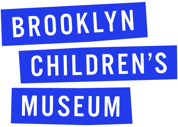 Sign with the text 'Brooklyn Children's Museum' on a dark background with blue and red accents.