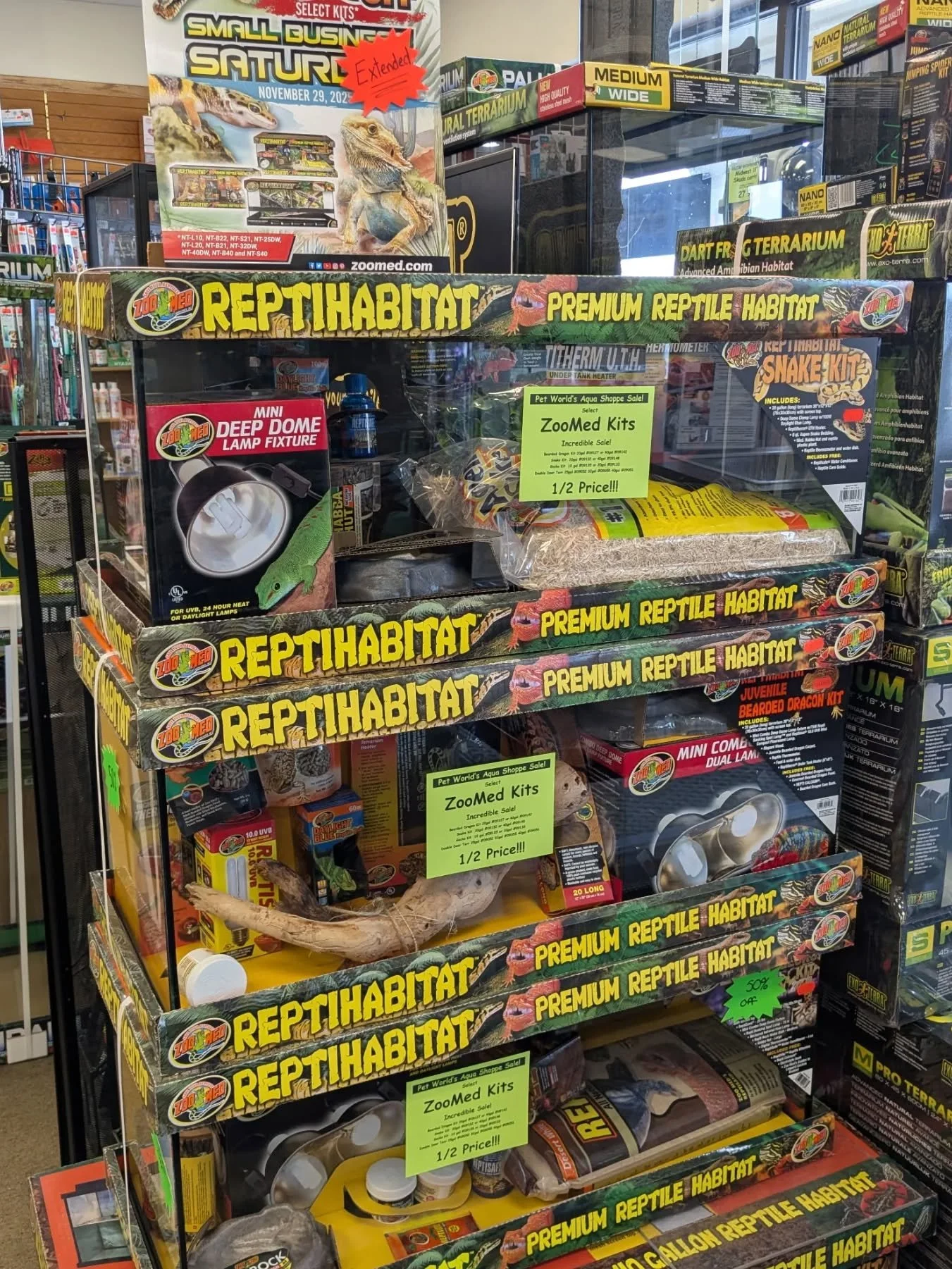 ZooMed Kits - Incredible Sale!

Bearded Dragon Kit 20gal #09127 or 40gal #09142
Snake Kit 20gal #09132 or 40gal #09148
Gecko Kit 10 gal #09135 or 20gal 09133
Double Door Terr 25gal 09052 32gal 09055 40gal 09051

1/2 Price!!! *While supplies lasts*