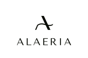 Black background with a centered logo and the word 'ALERIA' below it.