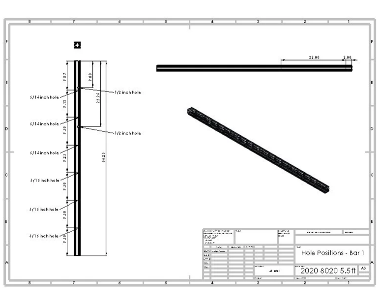 Drawing I made of 1 bar that needed holes