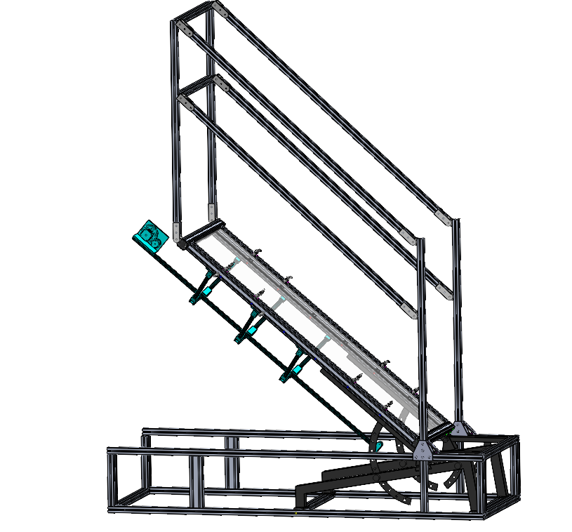 A mechanical or robotic device with a frame and an adjustable arm or platform, possibly used for lifting or positioning objects.