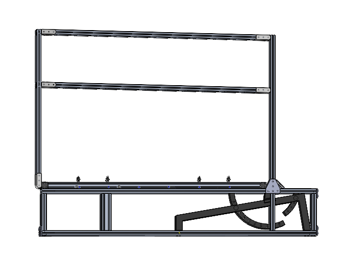A detailed technical drawing of a mechanical or engineering structure, possibly a frame or assembly with various metal or plastic components and support elements.
