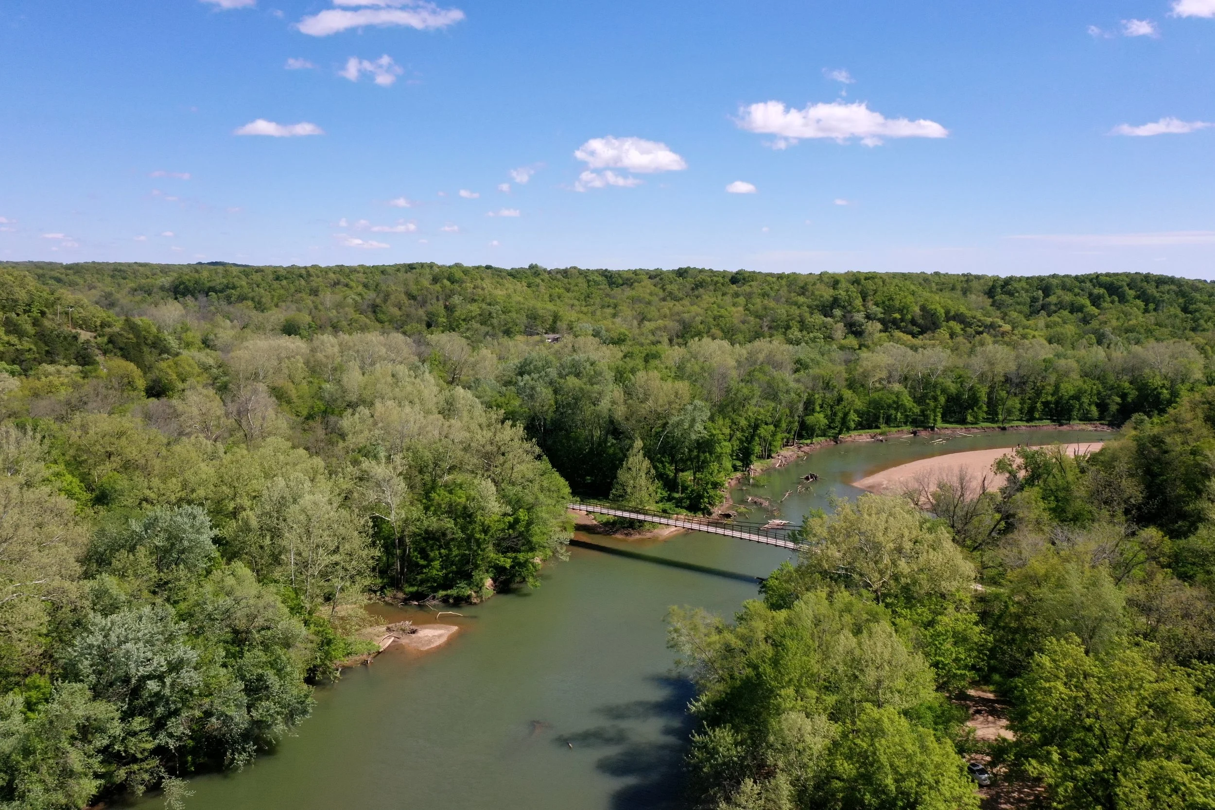 The legendary Swinging Bridge in Brumley, Missouri. Lake of the Ozarks, Missouri.