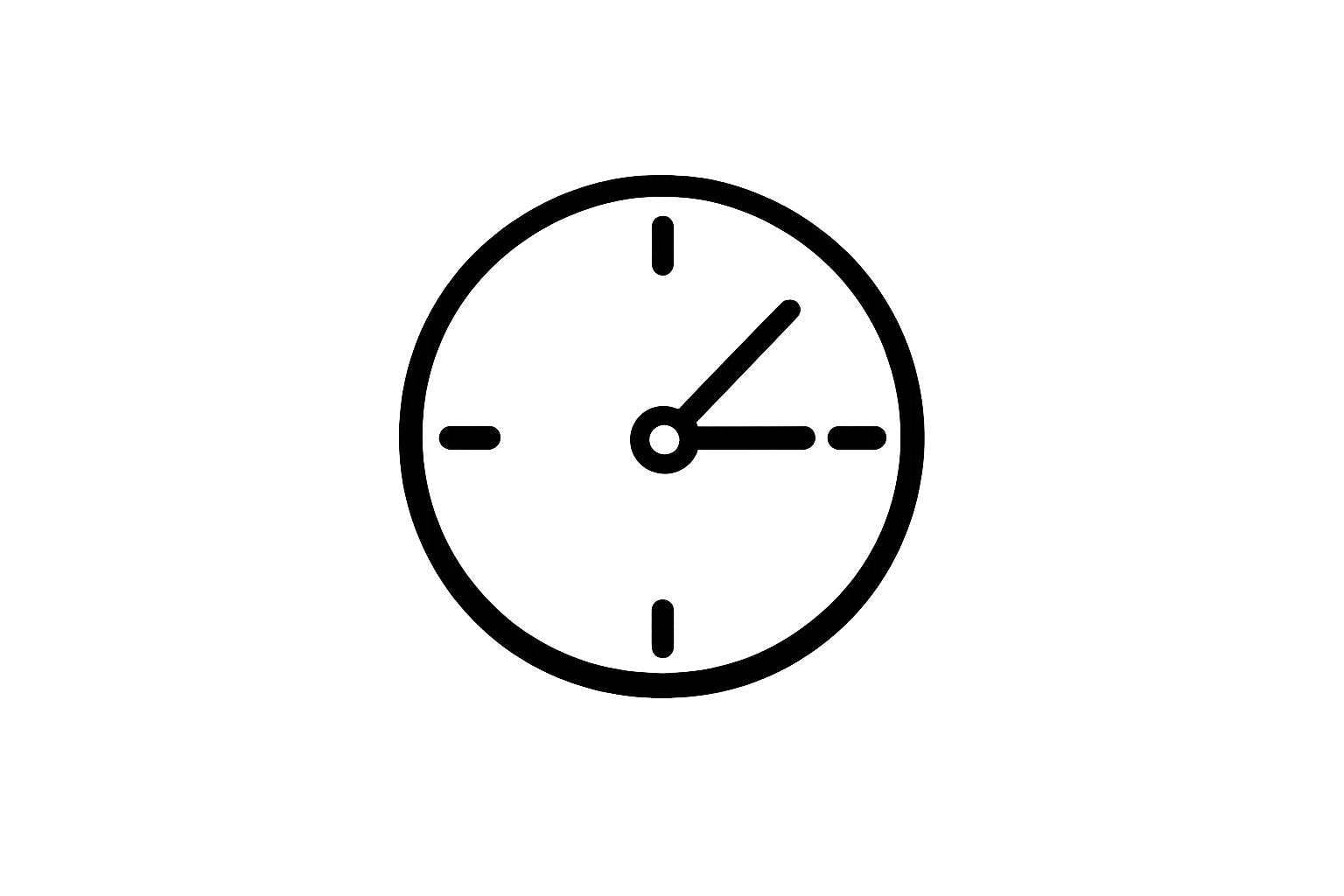 Black and white image of an analog clock showing the time as 2:08.