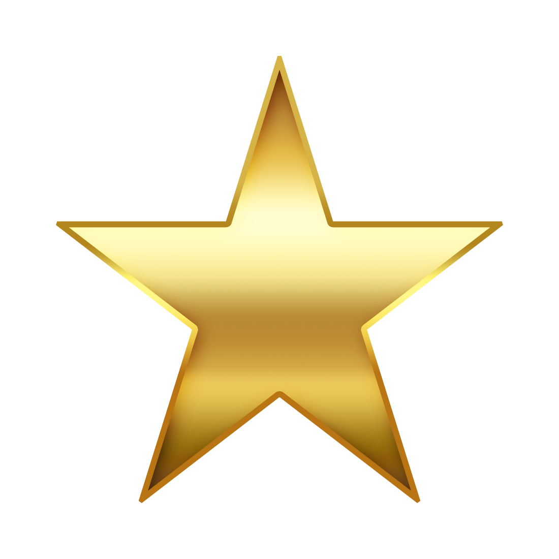 A gold star with a shiny metallic appearance.