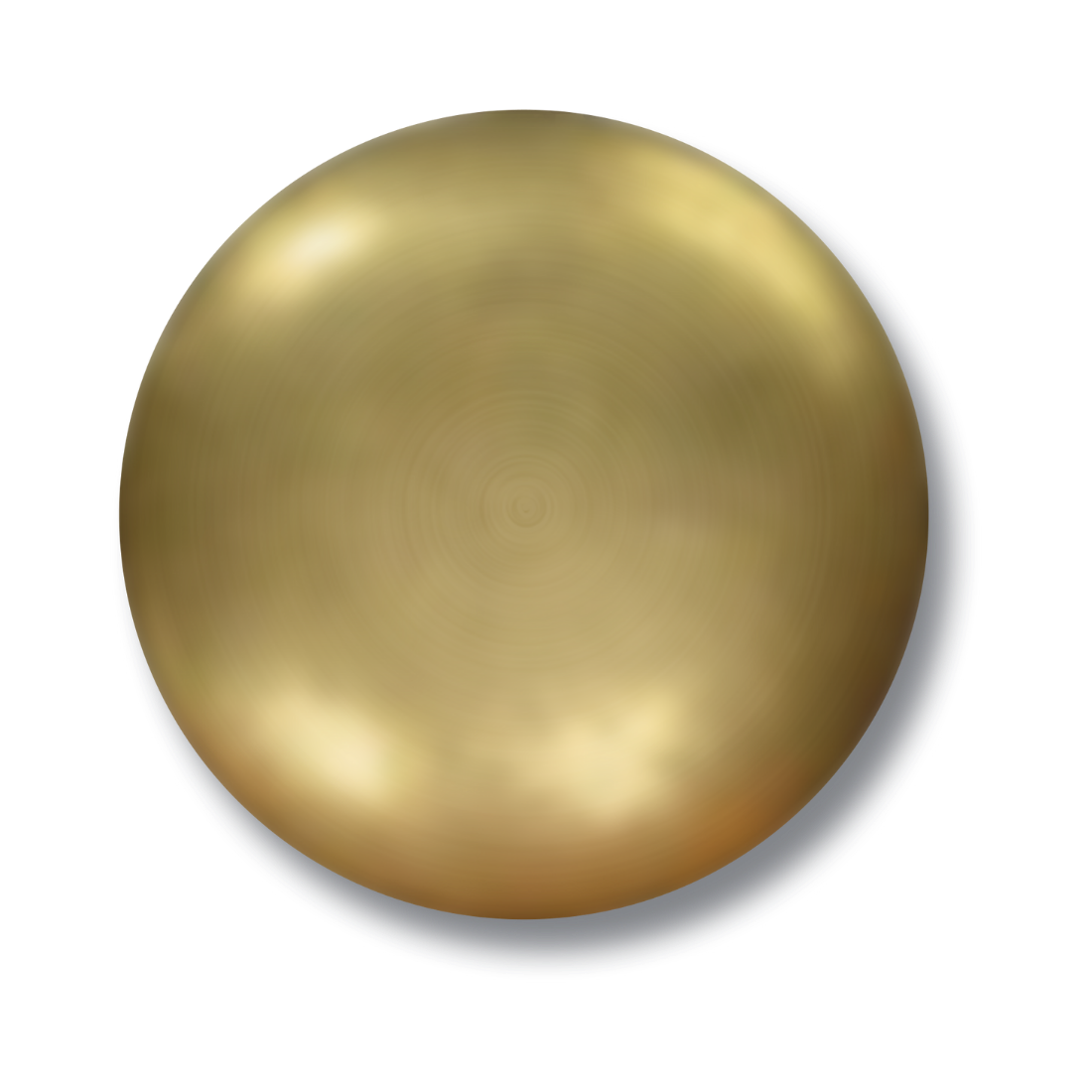 A top-down view of a gold-colored, round object with a smooth, reflective surface.