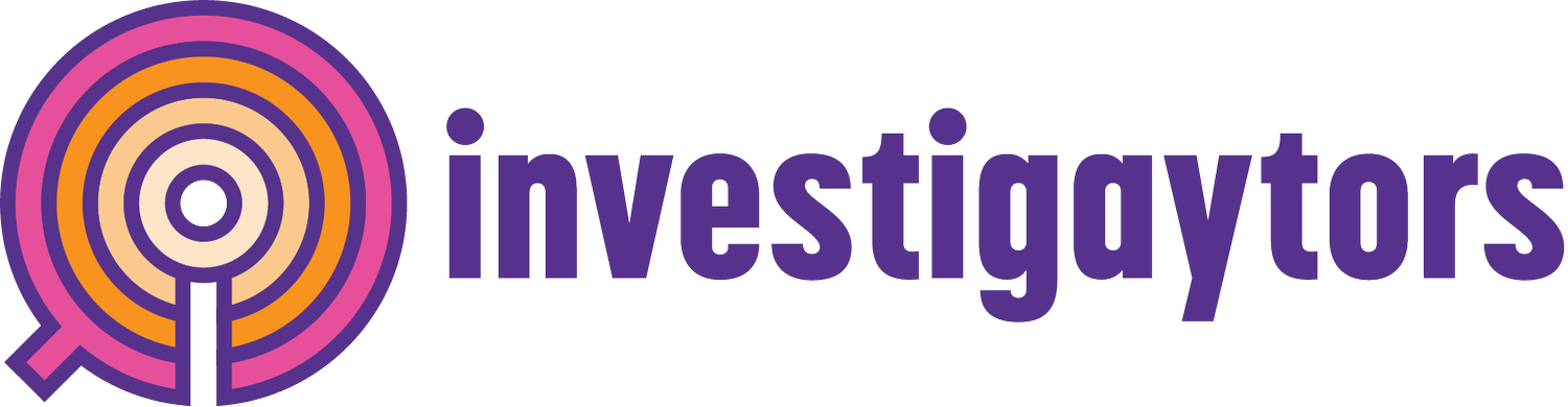 Logo for Investigaytors featuring a stylized magnifying glass with concentric circles and the word 'investigators' in purple text.