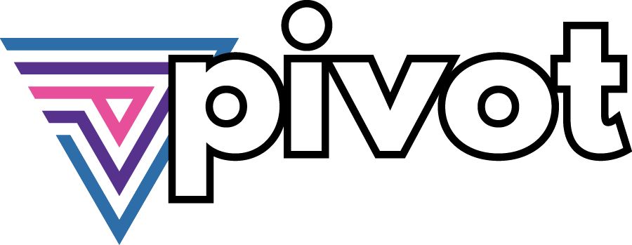 Pivot logo with a stylized purple and pink triangle and the word 'pivot' in bold white letters.